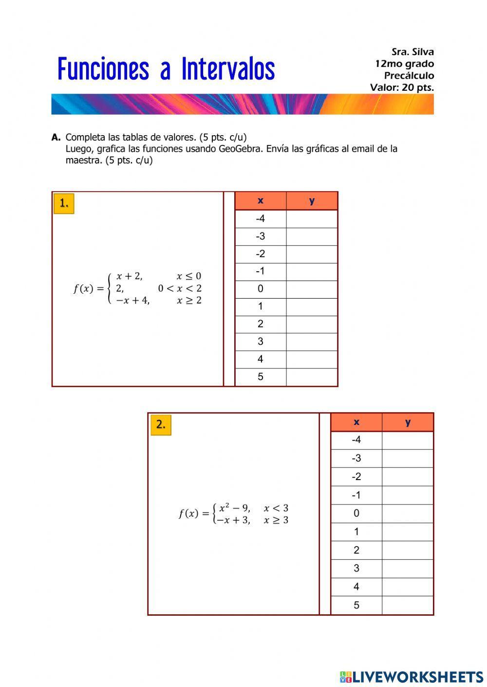 Funciones a Intervalos