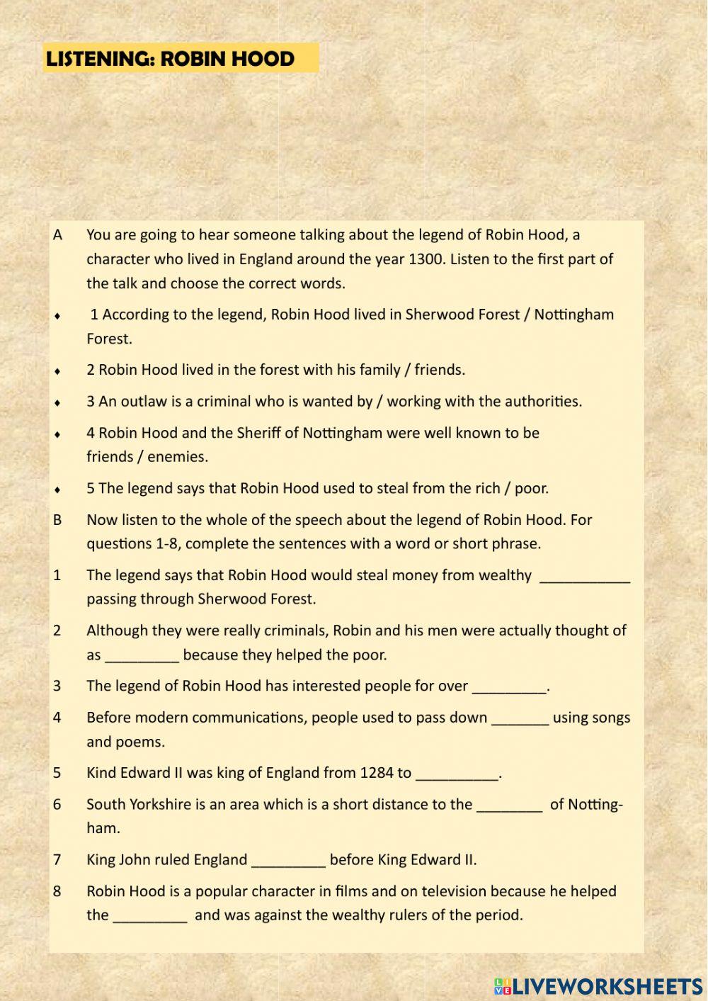 Unit 2: listening Robin Hood