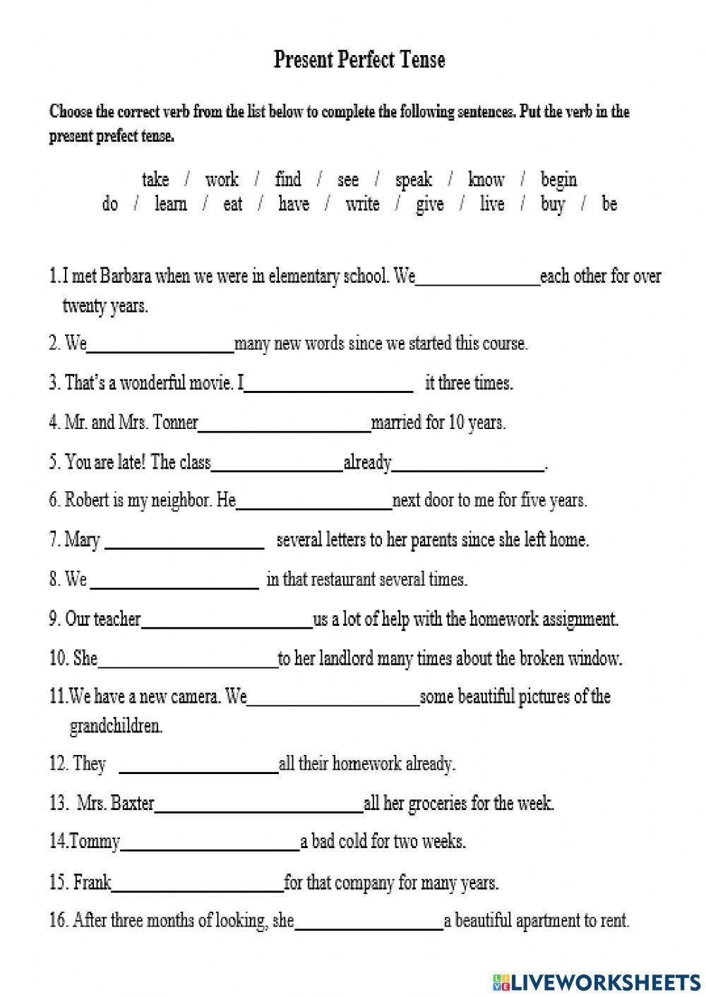 Present perfect online exercise for Elemental | Live Worksheets