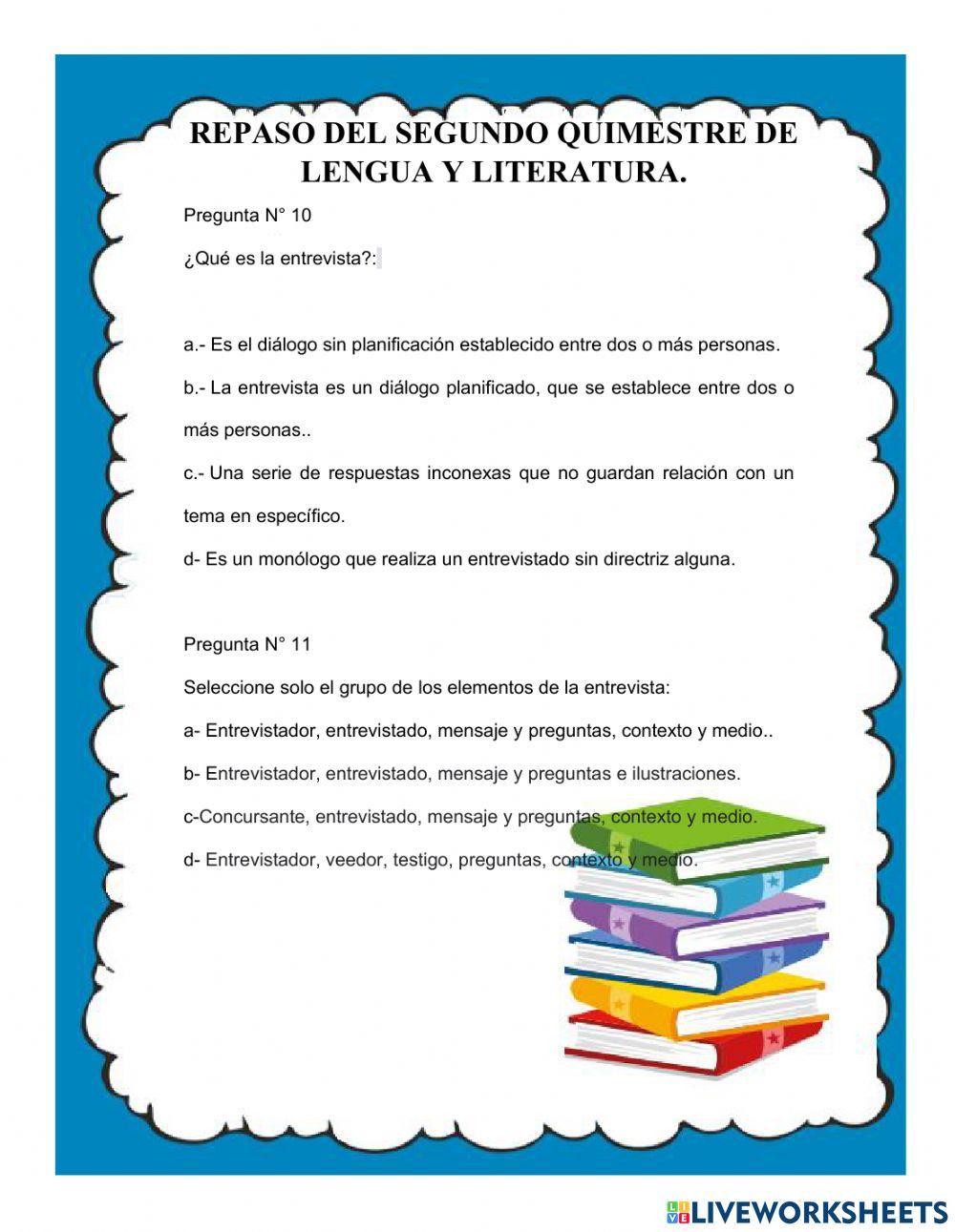 Repaso del segundo quimestre de lengua y literatura