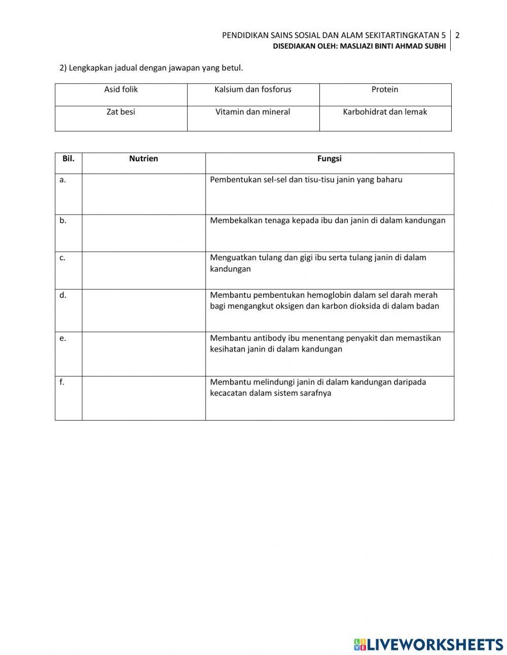 Latihan jenis nutrien dan fungsi