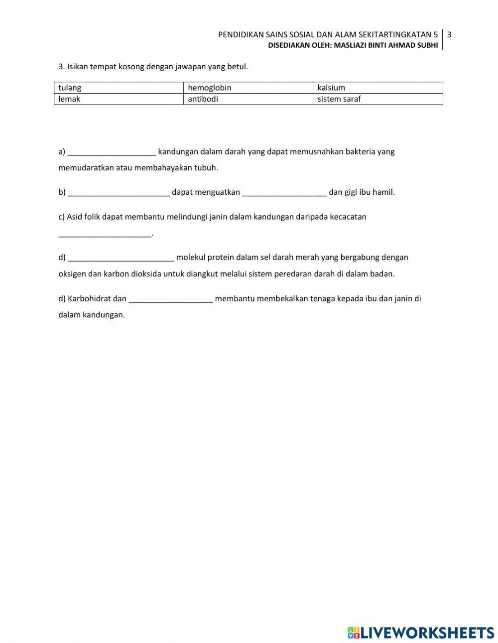 Latihan jenis nutrien dan fungsi