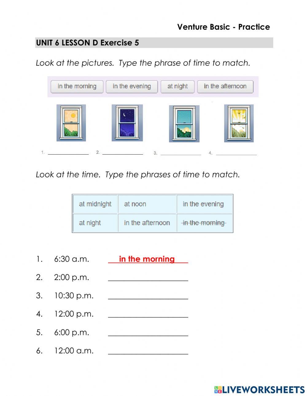 Times of the Day - Write Phrases of Time