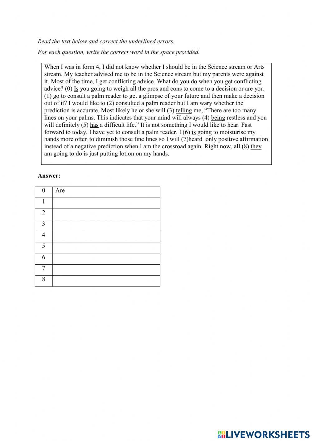 Error Identification  (be going to, will and would like to)