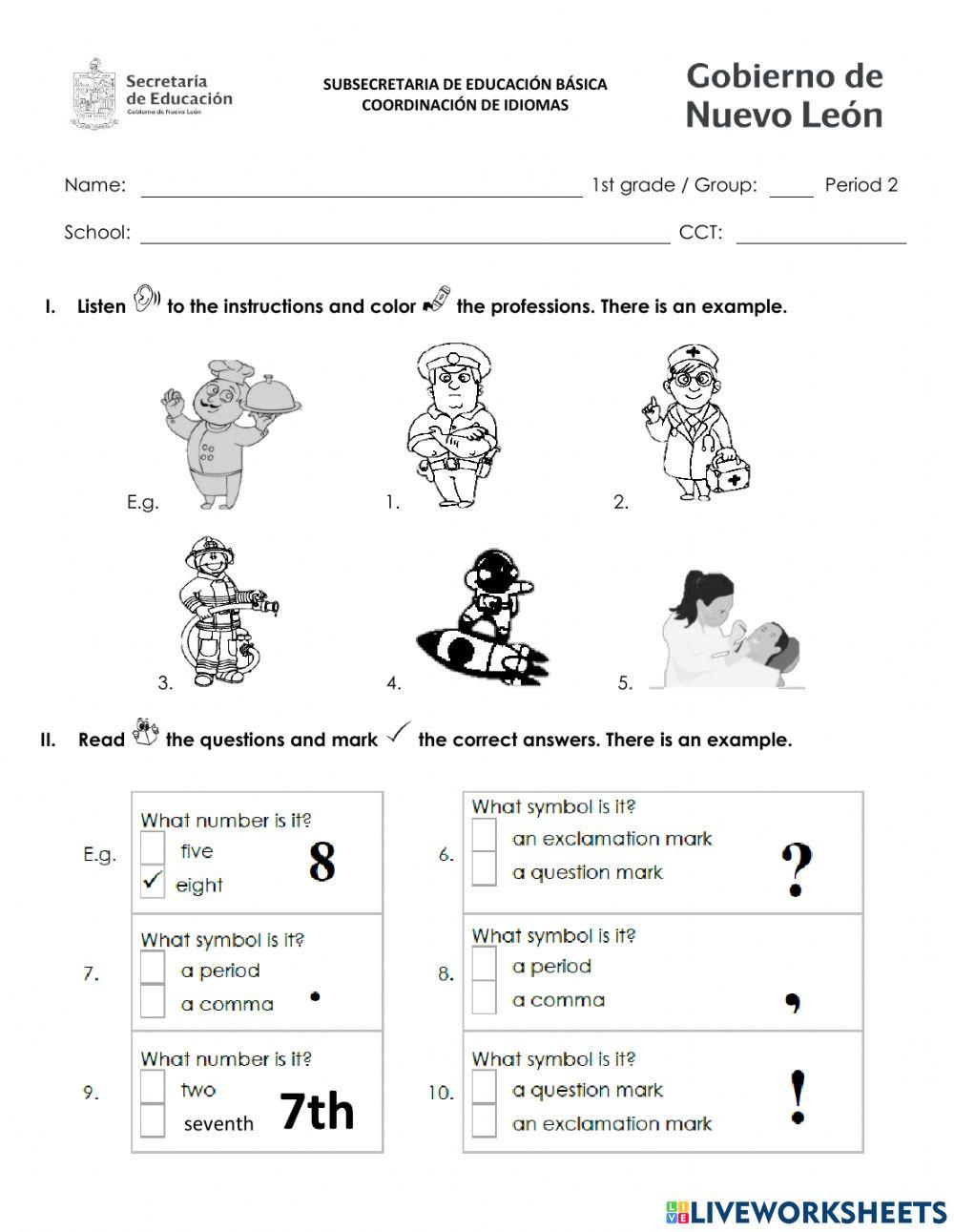 Exam 1 st Grade  2 Period