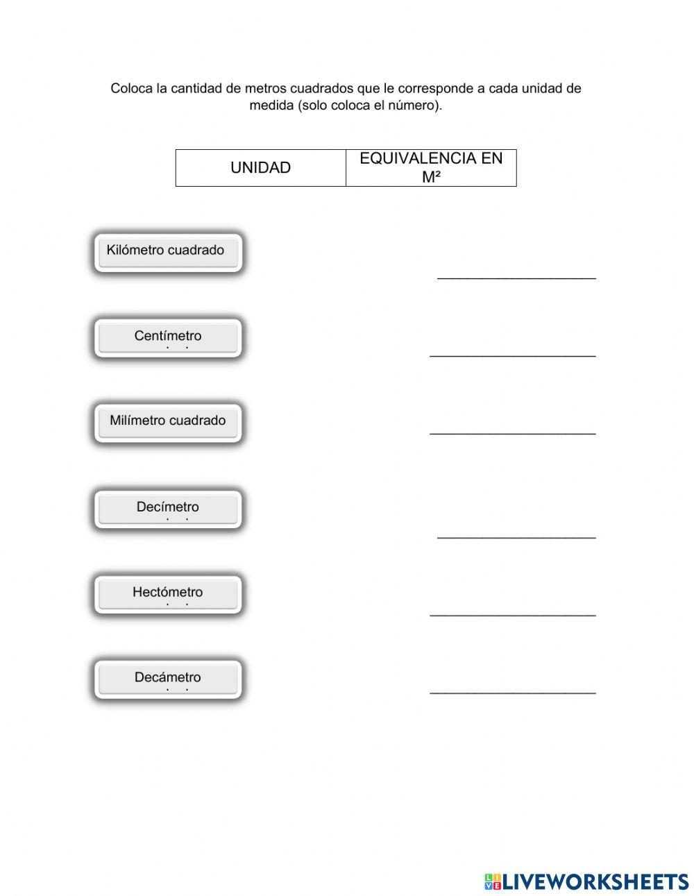 Múltiplos y submúltiplos del metro cuadrado