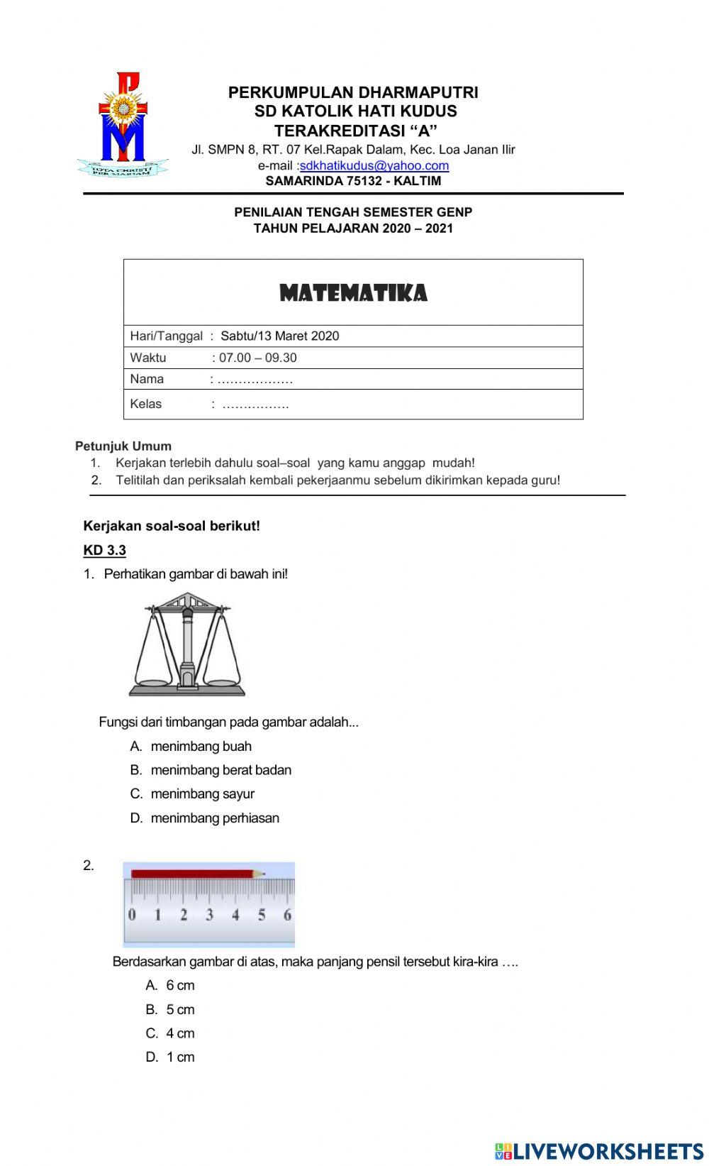 Pts genap matematika kelas 4