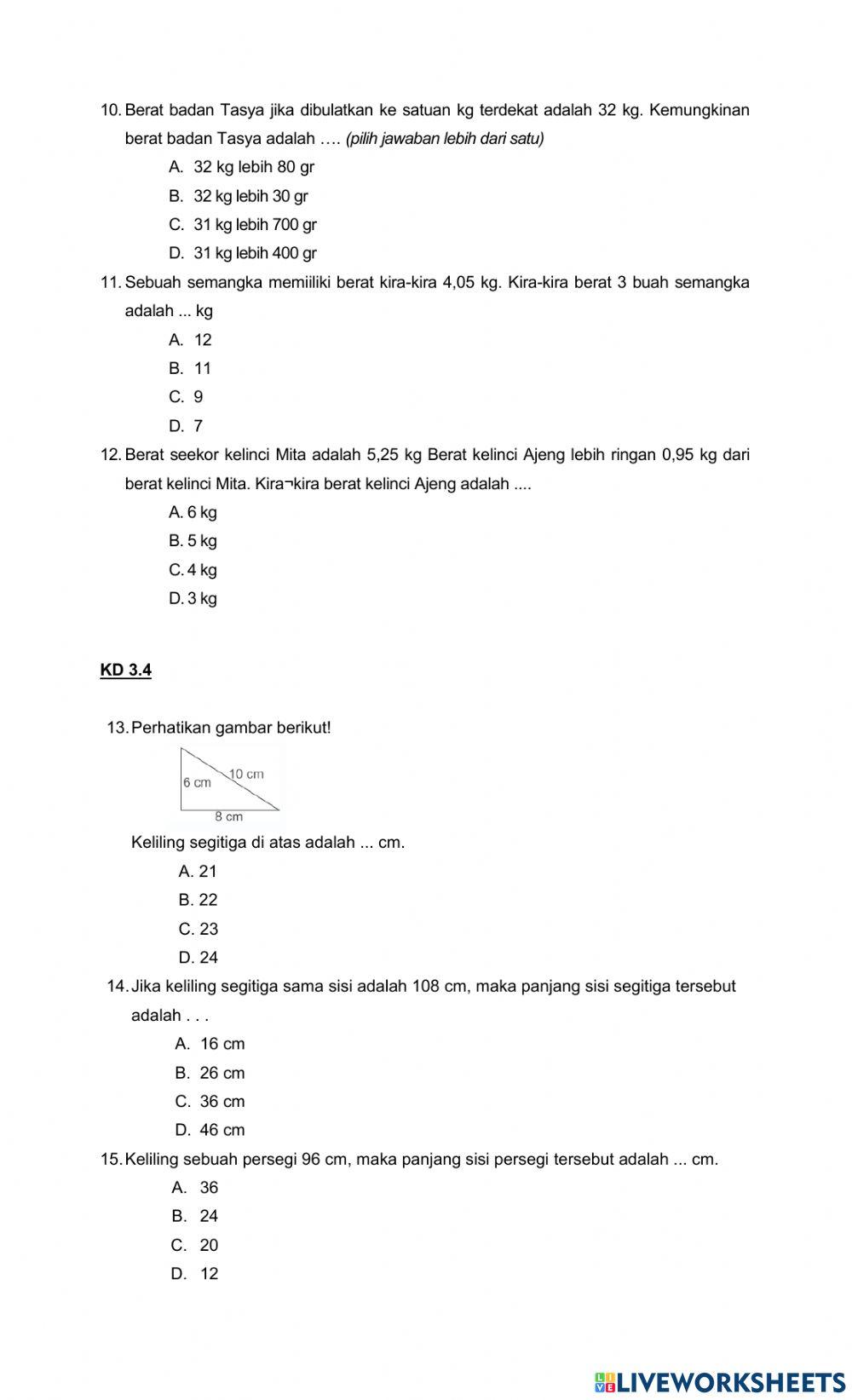 Pts genap matematika kelas 4