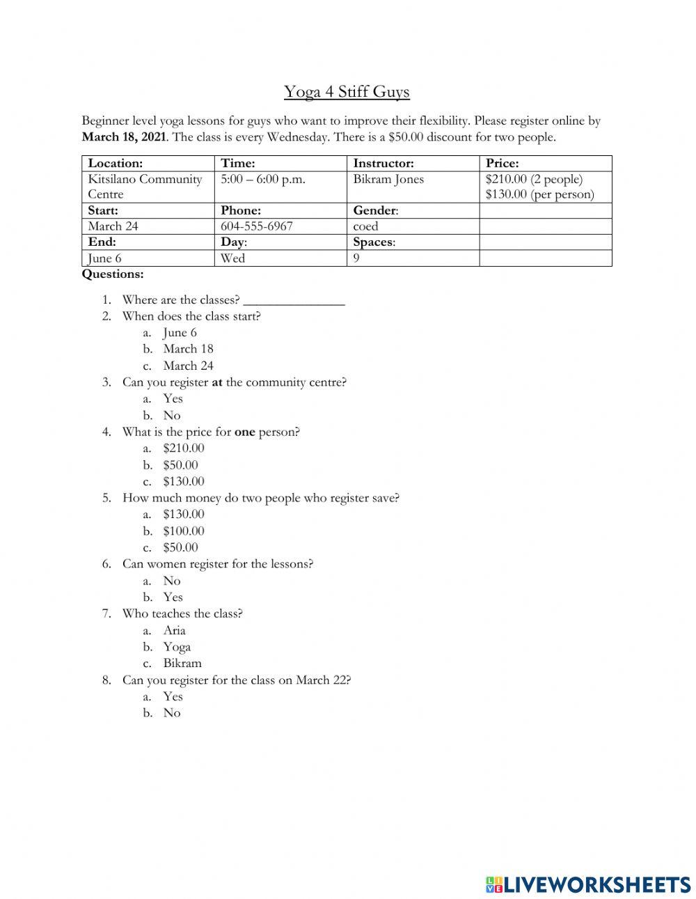 Community Centre Yoga