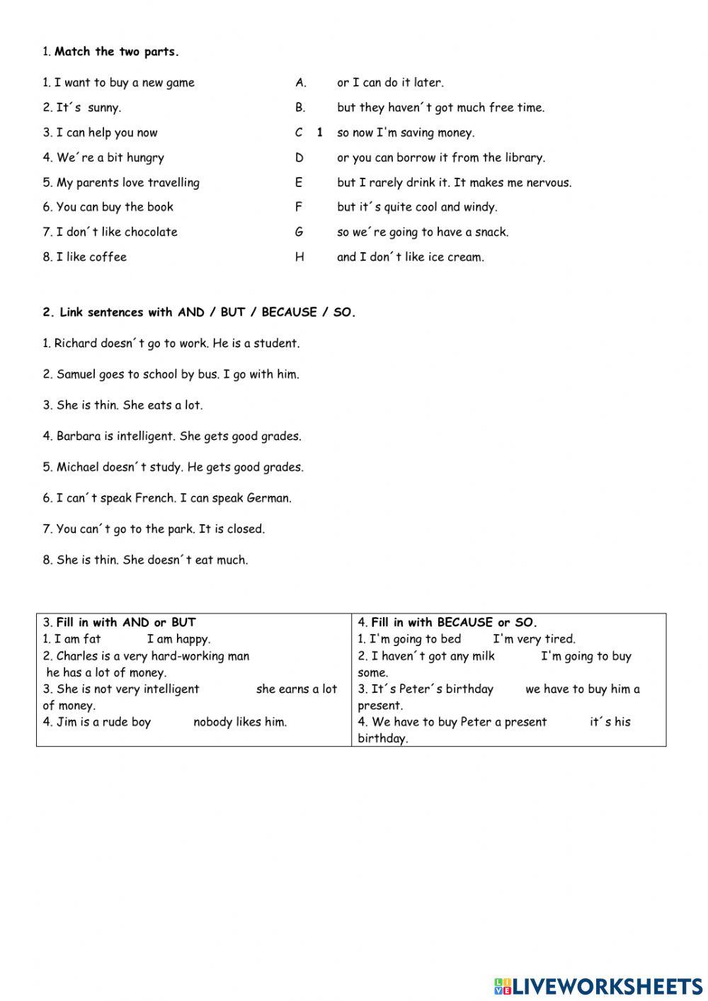 Linking words AND, BUT, SO, BECAUSE