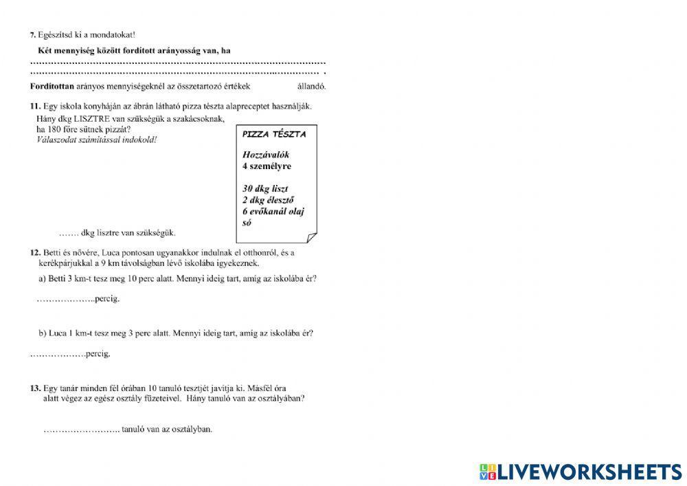 Egyenes és fordított arányosság. Felelet