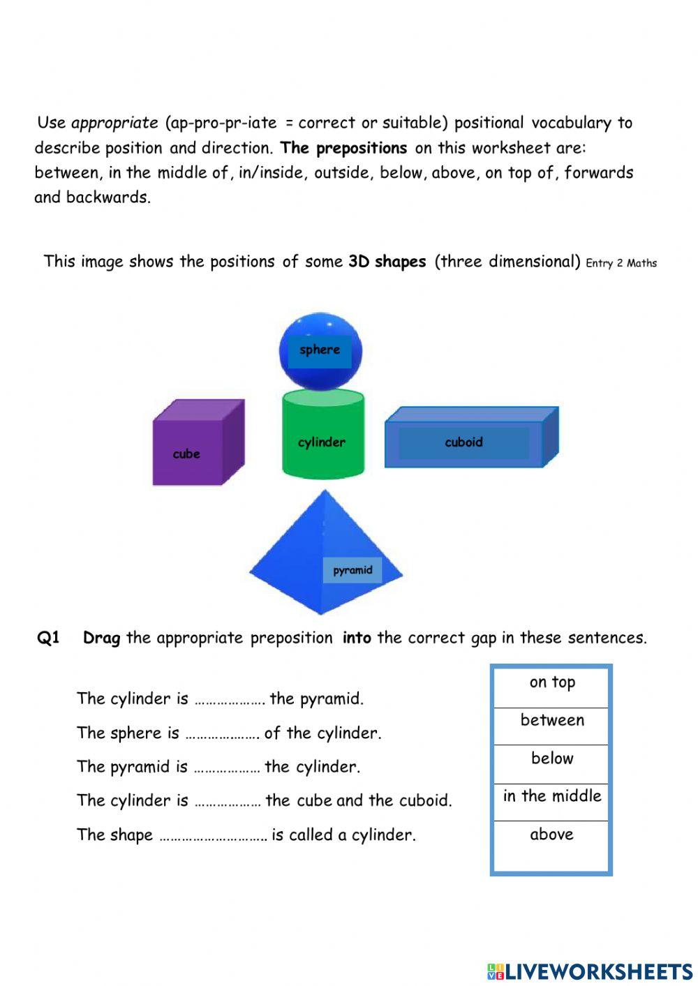 Prepositions E2 worksheet | Live Worksheets