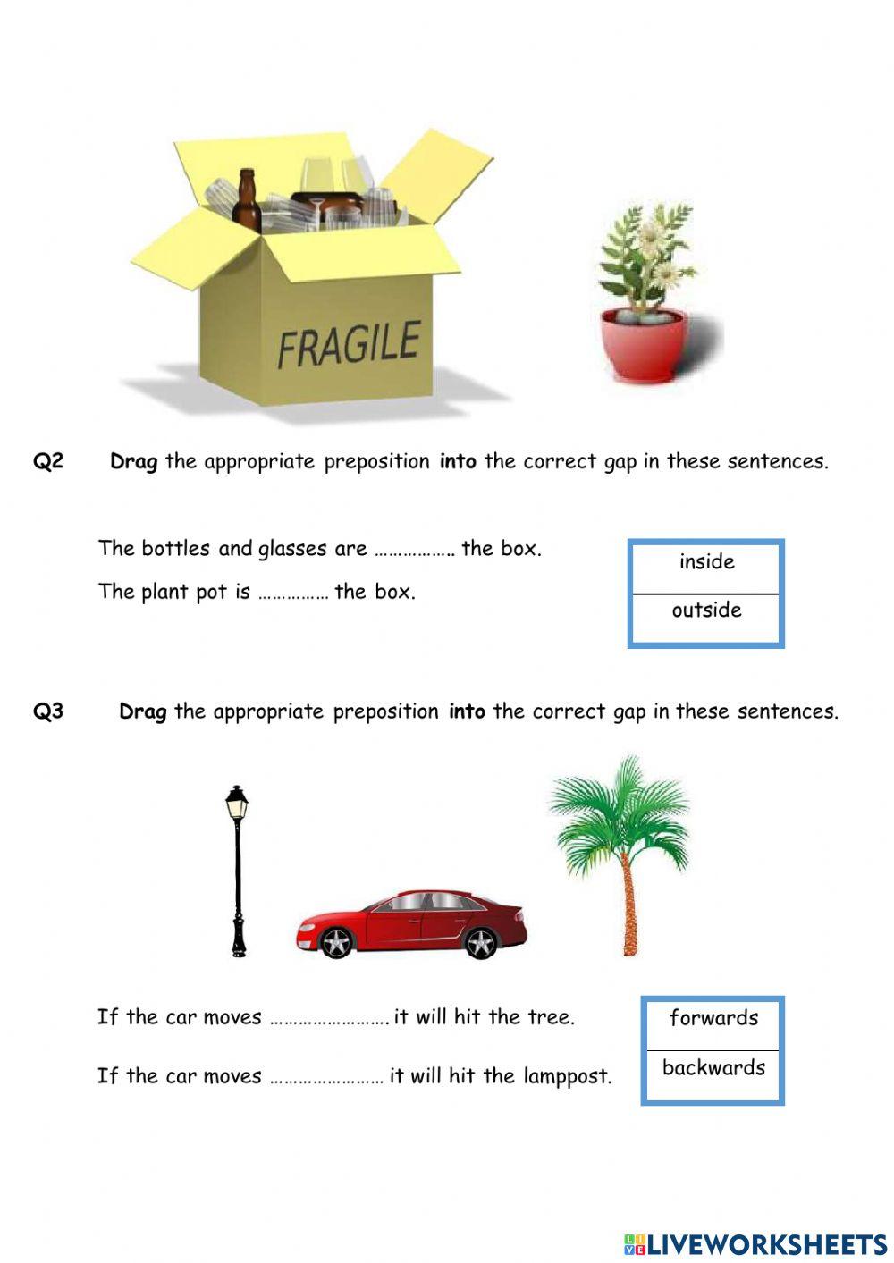 Prepositions E2 worksheet | Live Worksheets