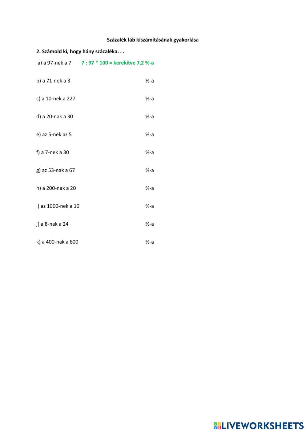 Százalék láb kiszámítása