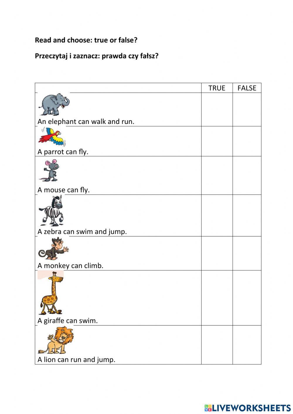 Animals - true or false? | LiveWorksheets | 797822