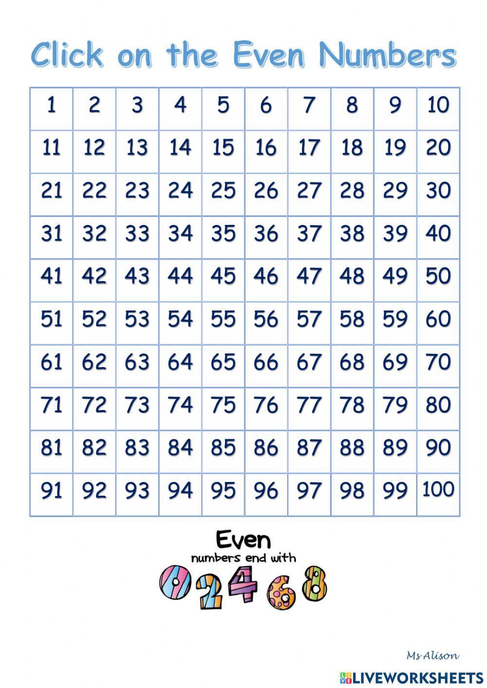 Click on the even numbers