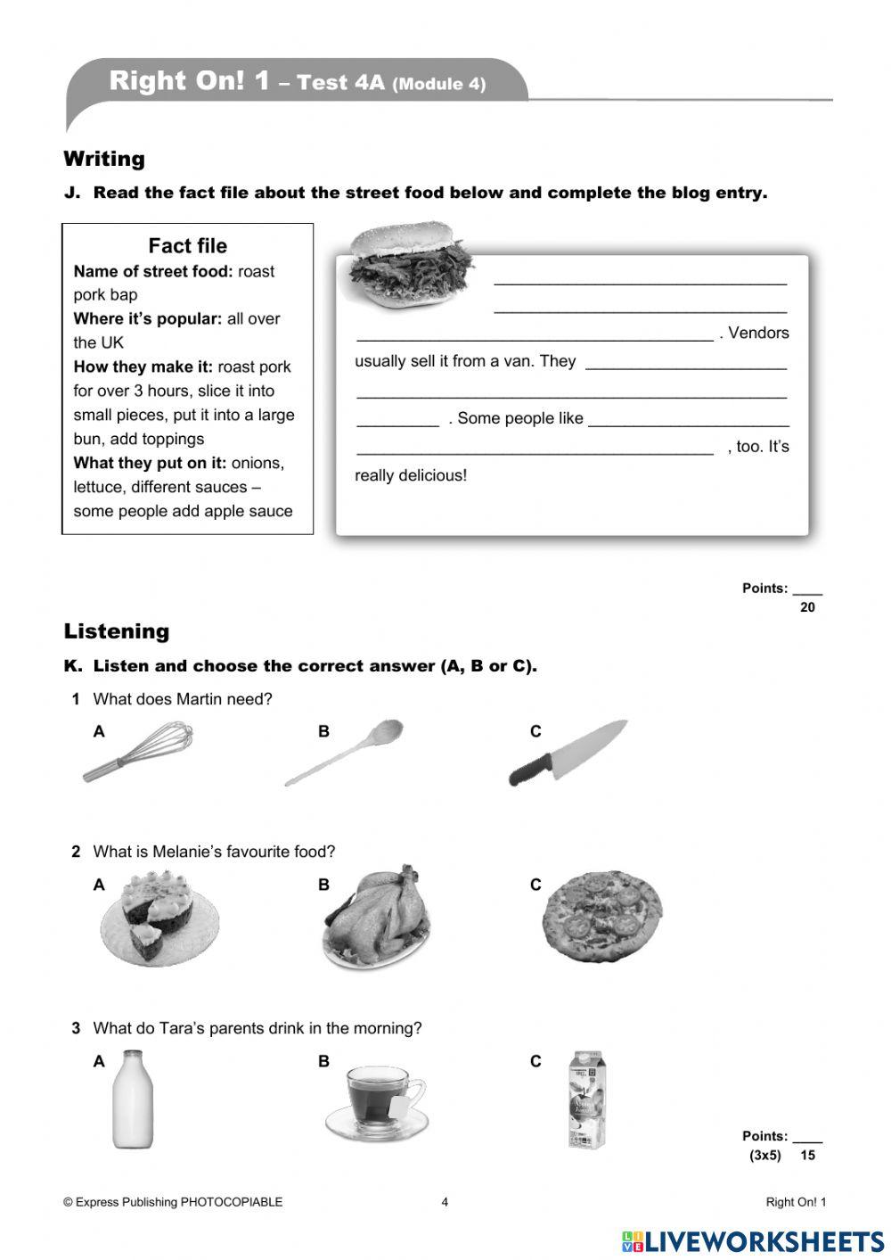 Right On 1 module 4 Test 4A