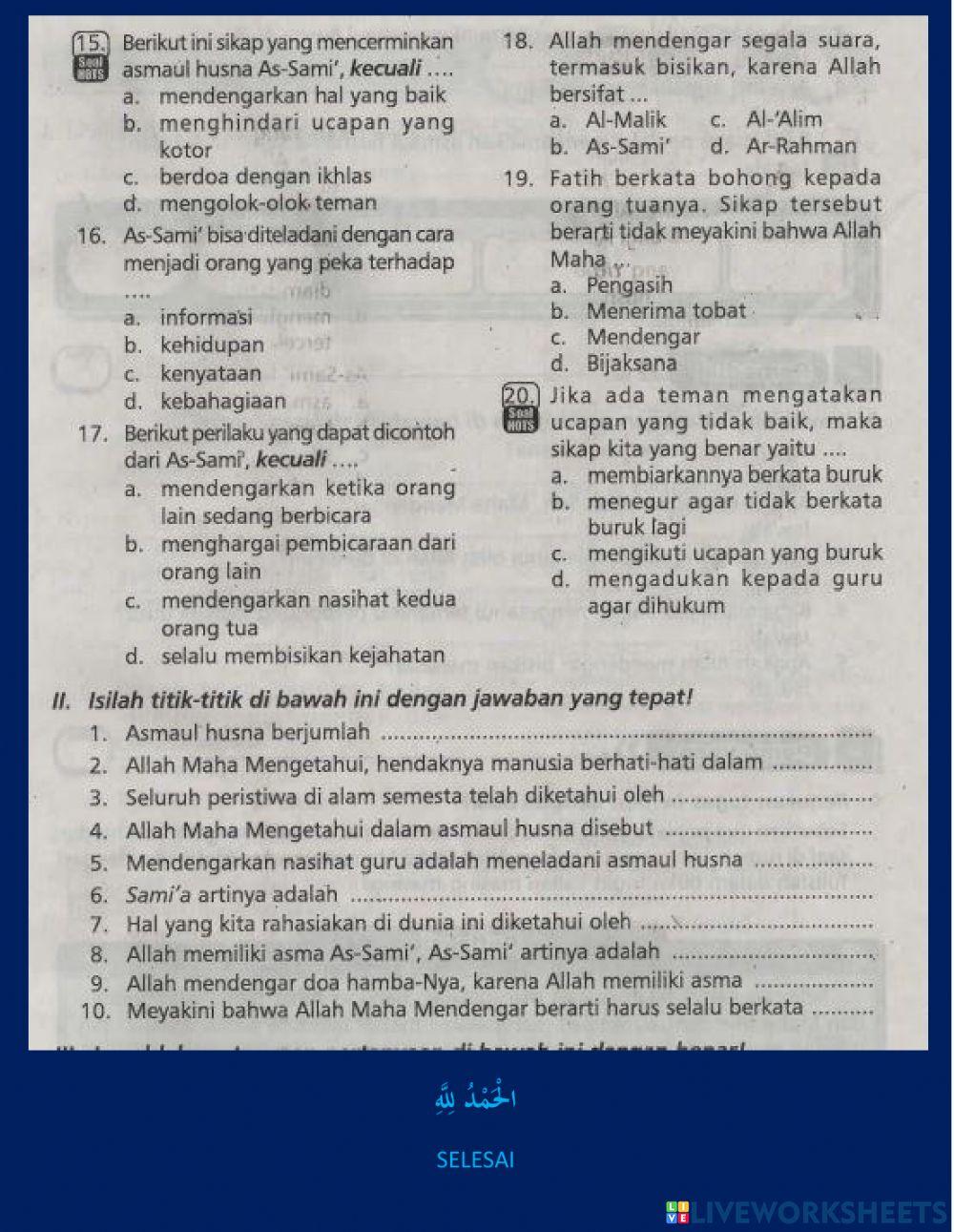 Ulangan harian pai kls 3 plj 3 smtr 2