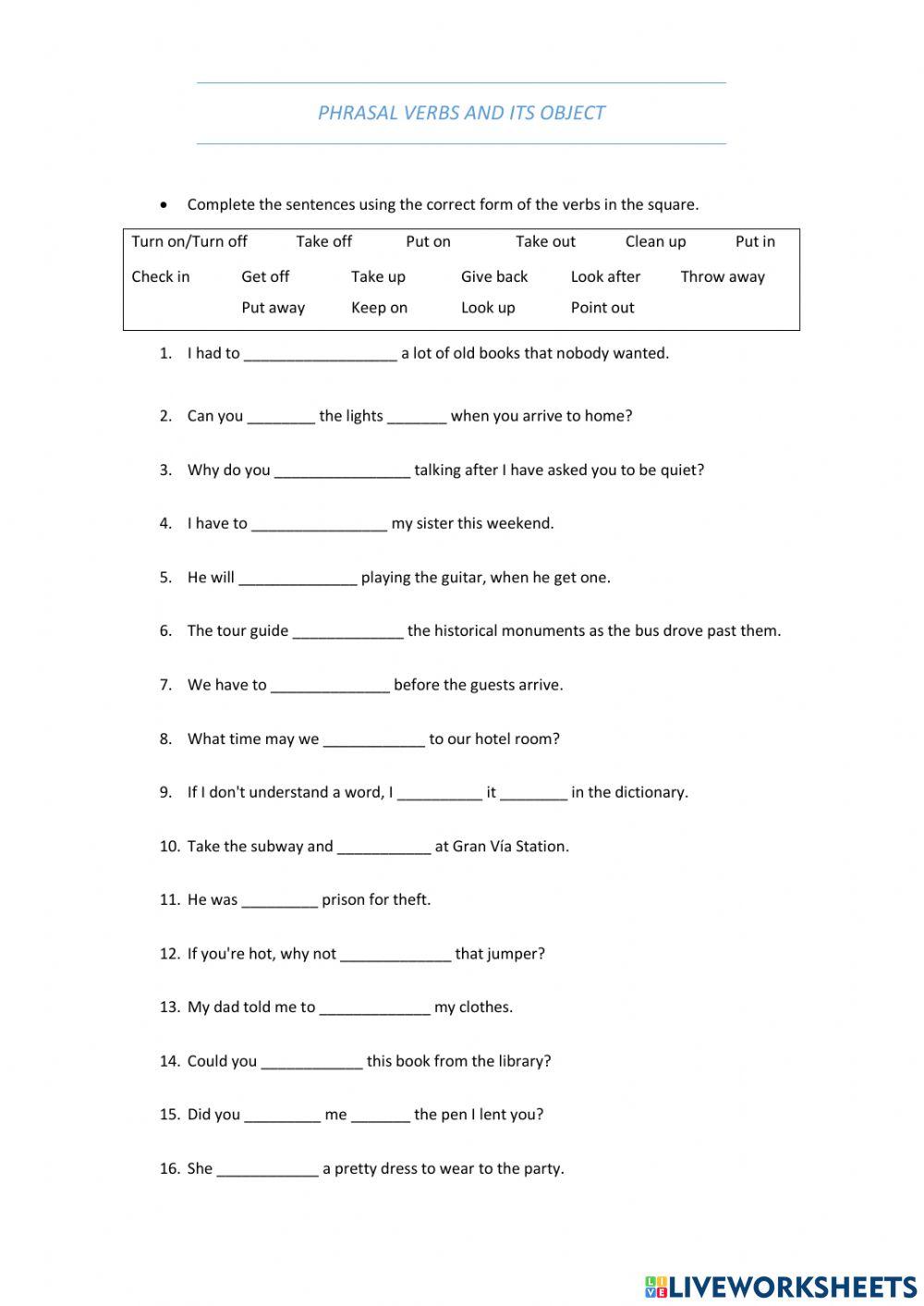 Phrasal verbs and its object