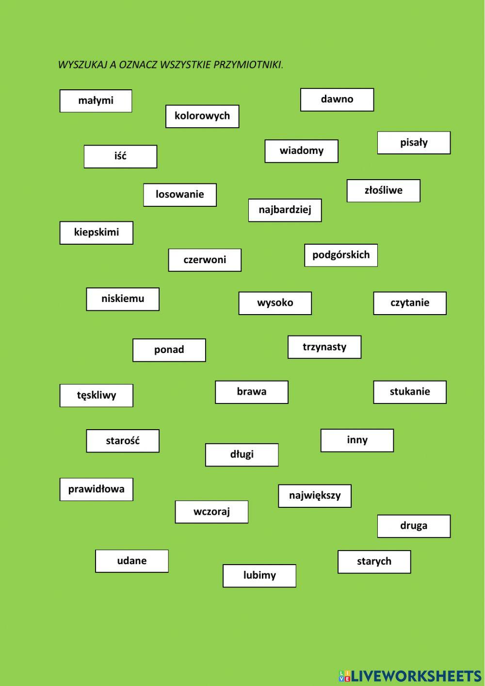Przymiotnik - odszukaj