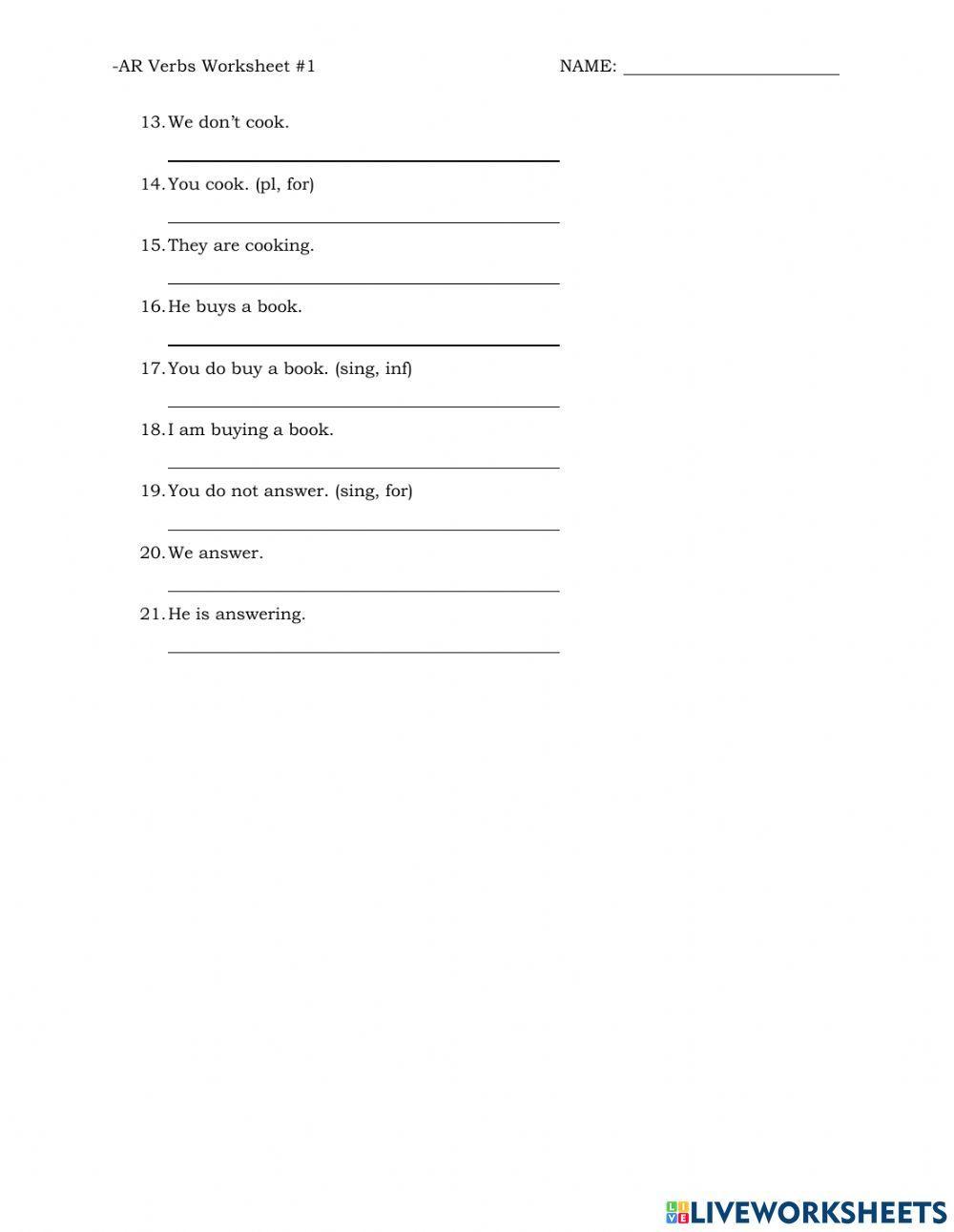 Los verbos regulares -AR en el presente