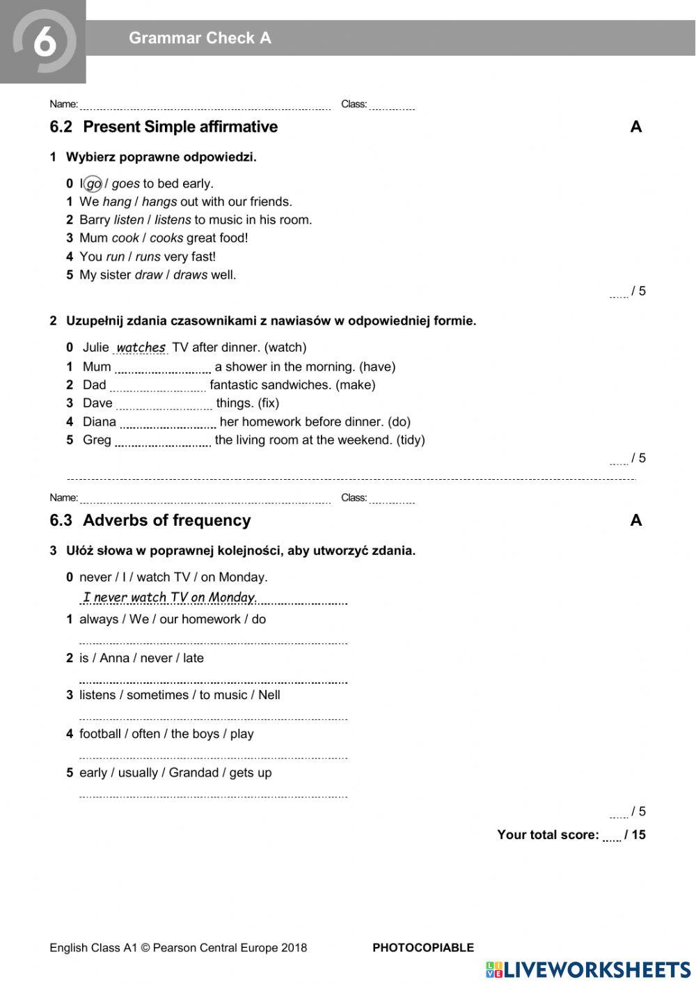 Kartkowka Present Simple I Continuous Present Simple … | Free Interactive Worksheets | 6469904