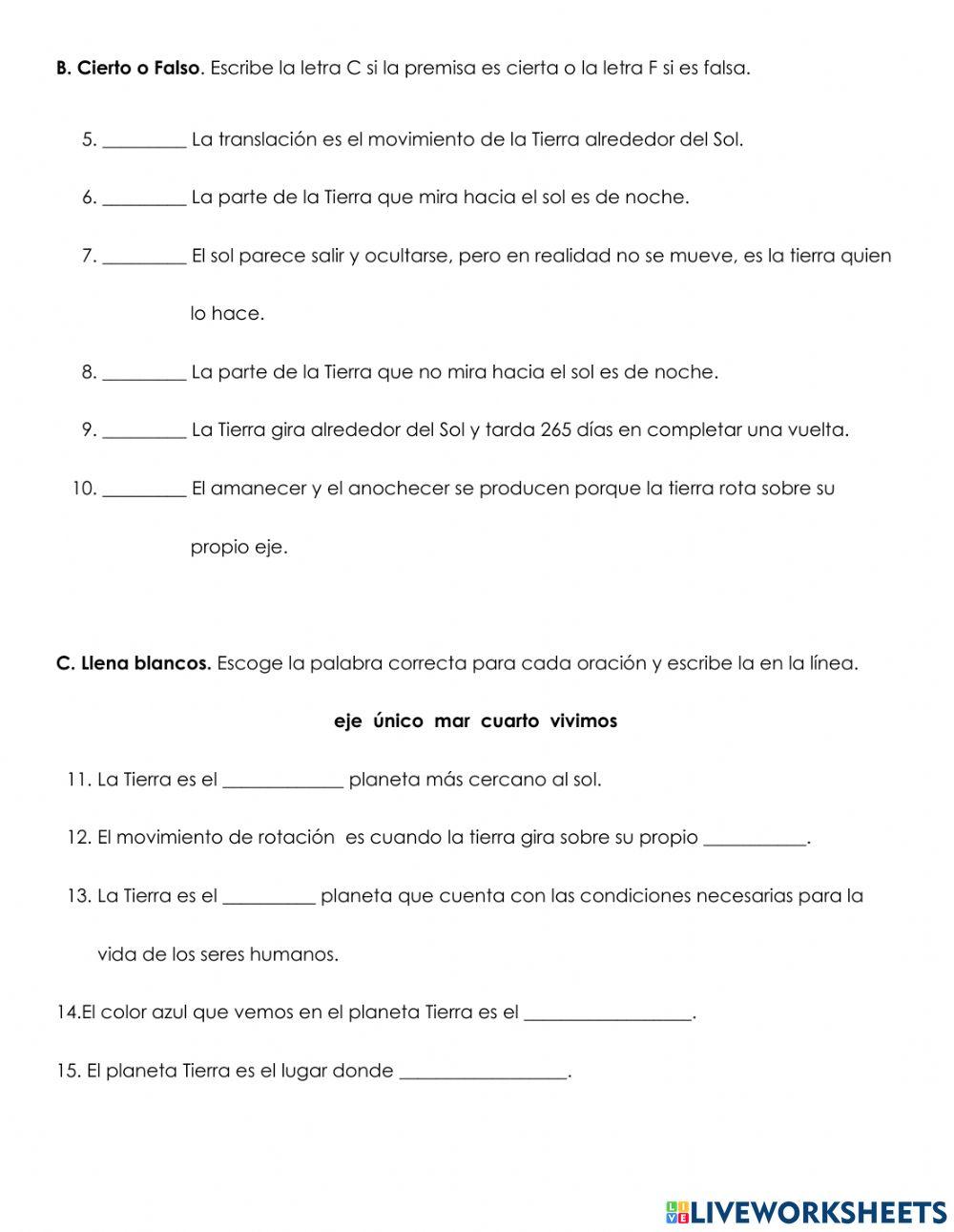 Prueba Corta de Ciencias Tema: La Tierra se mueve