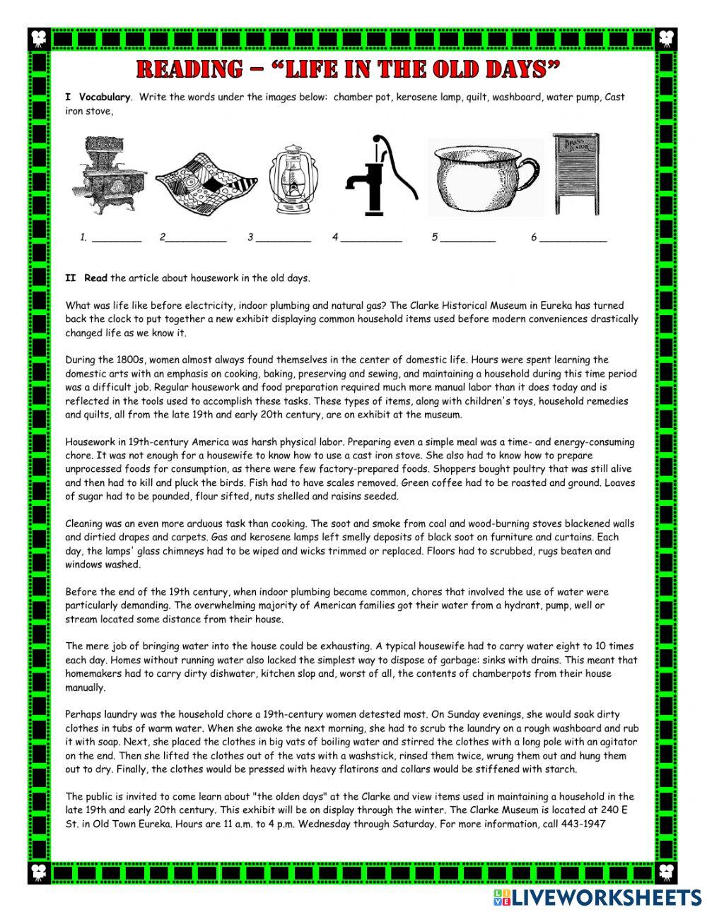 Life in the Old Days Long Reader