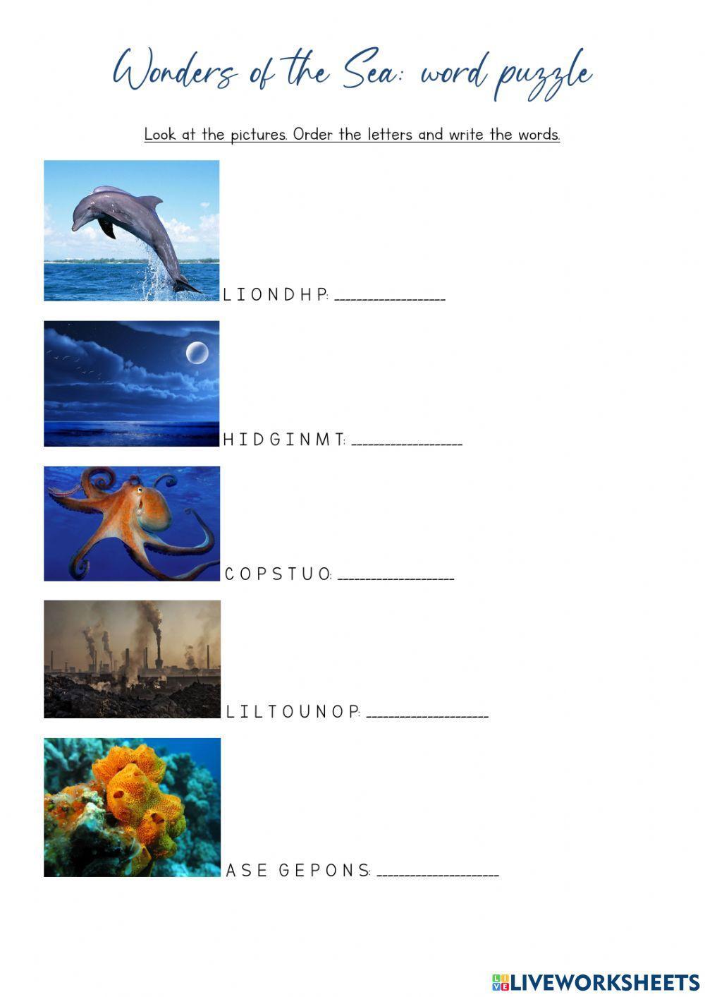 Wonders of the sea: word puzzle Wonders of the sea: word puzzle