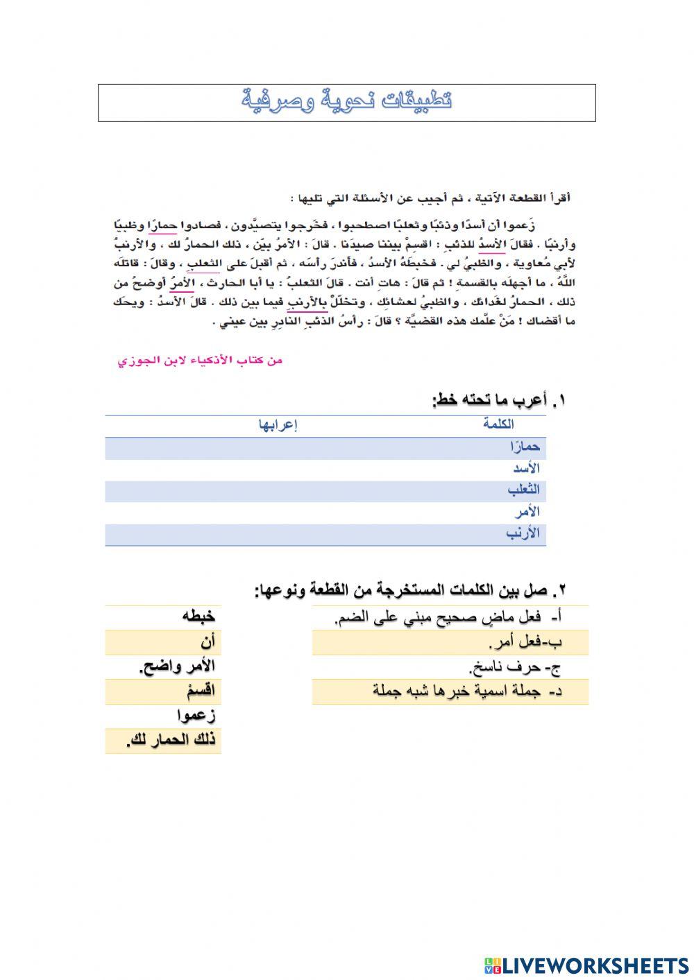 تطبيقات نحوية