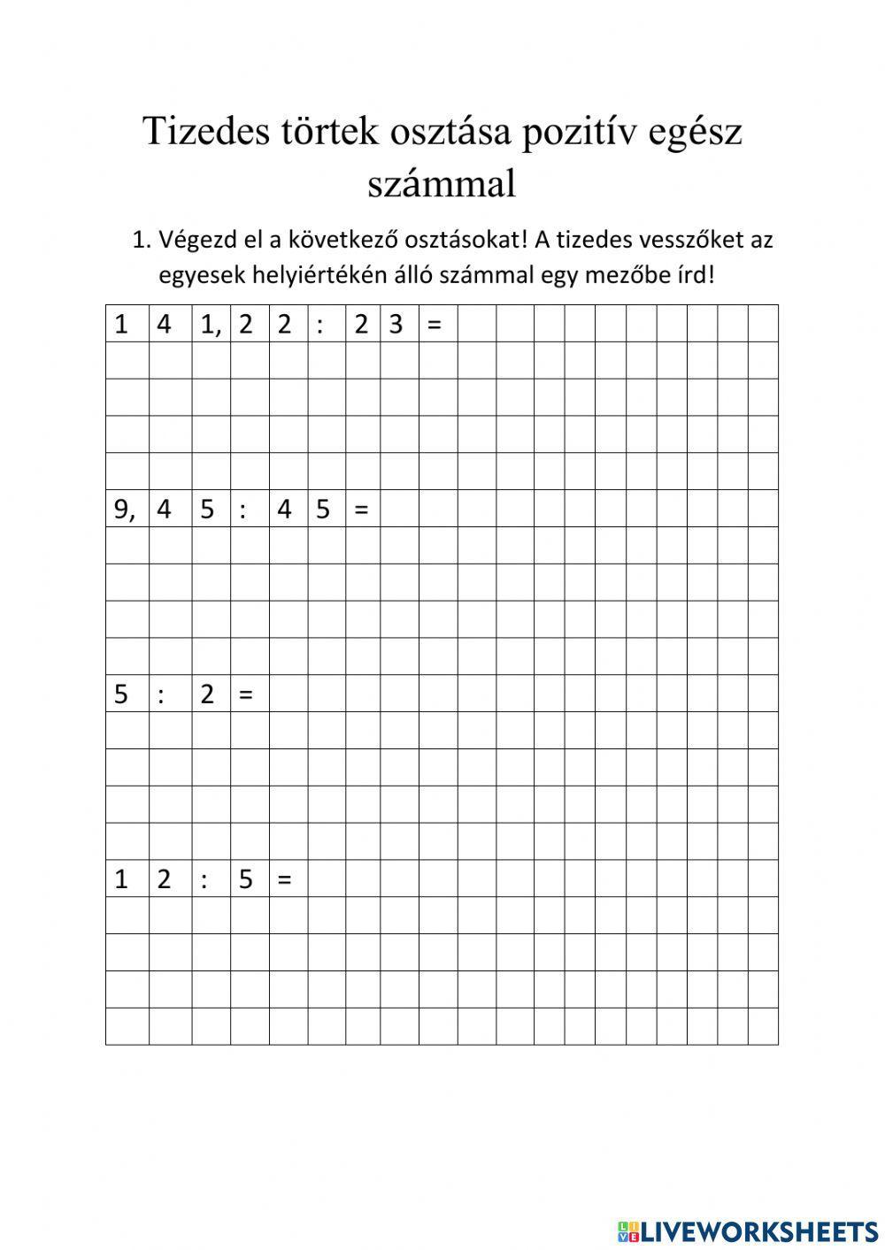 Tizedes törtek osztása