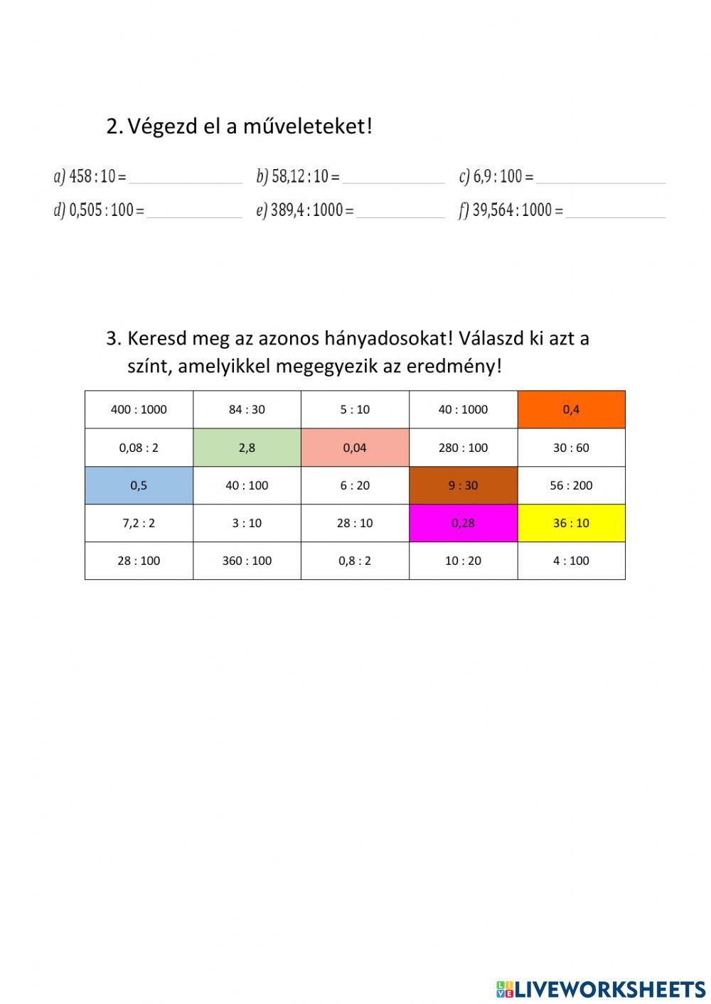 Tizedes törtek osztása
