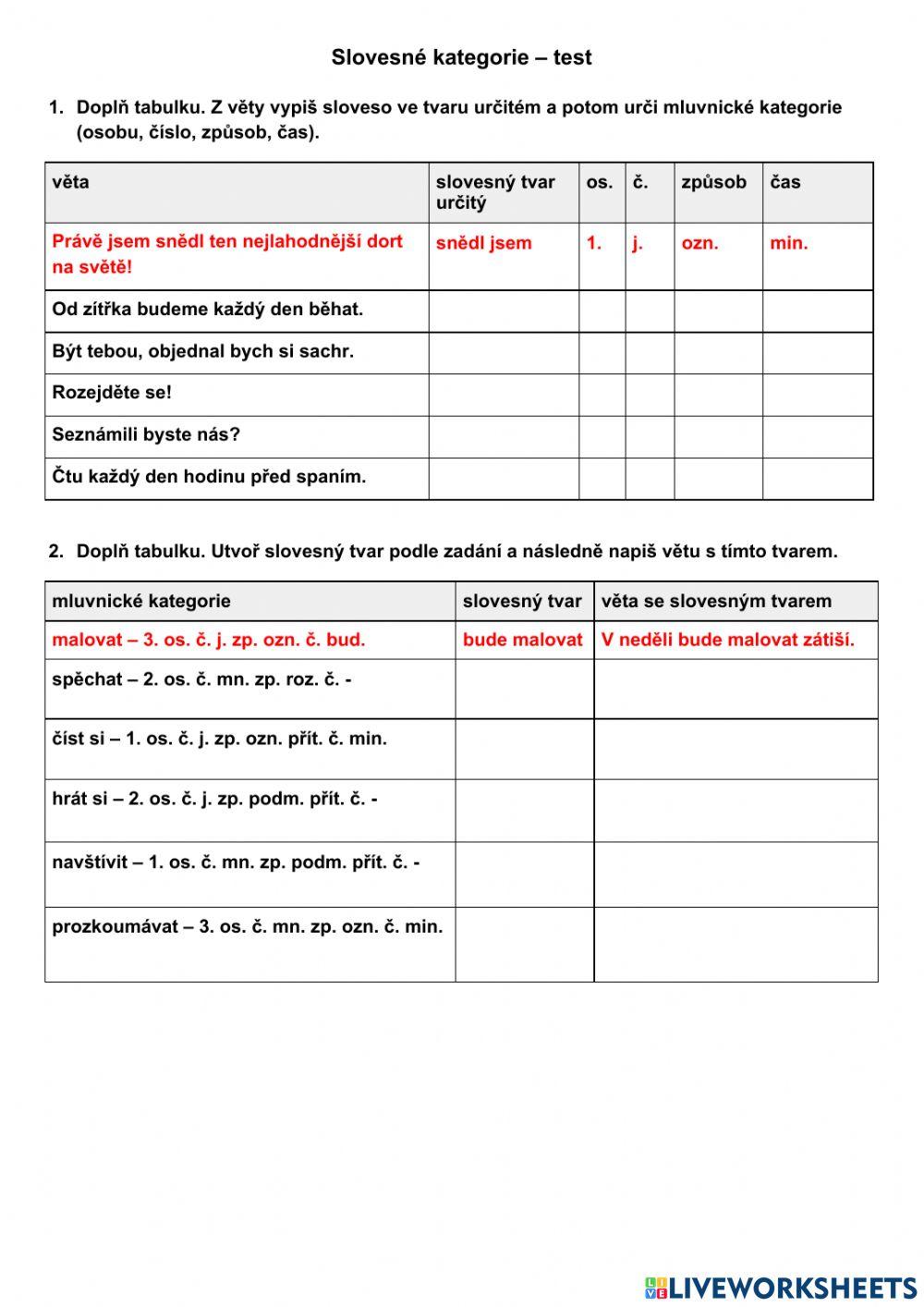 Slovesné kategorie – test