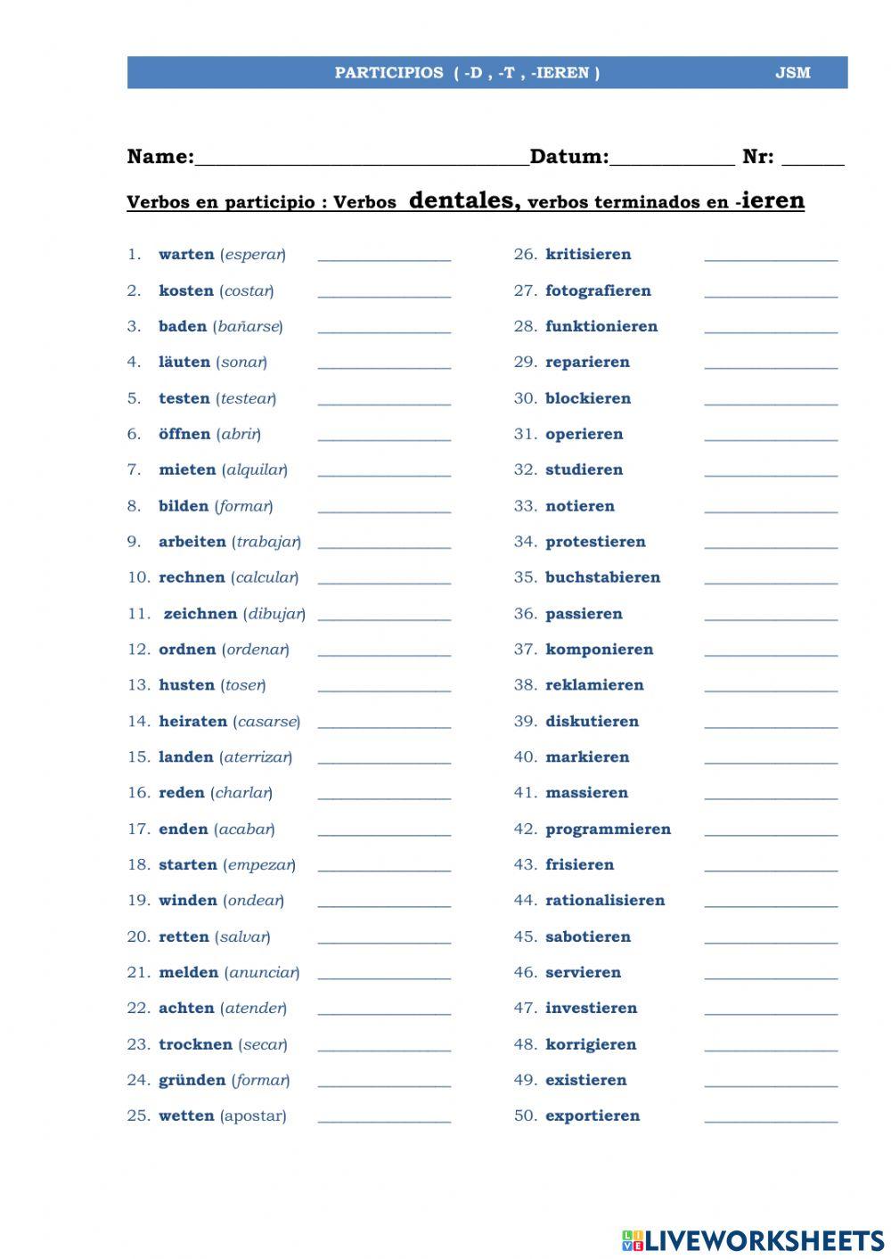 Particicos raiz -d, -t , -ieren