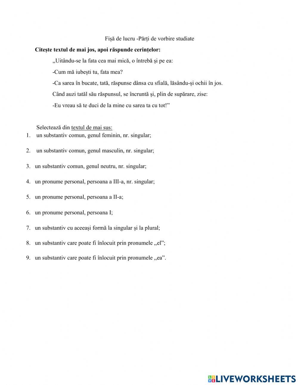 Exerciții-substantivul- pronumele