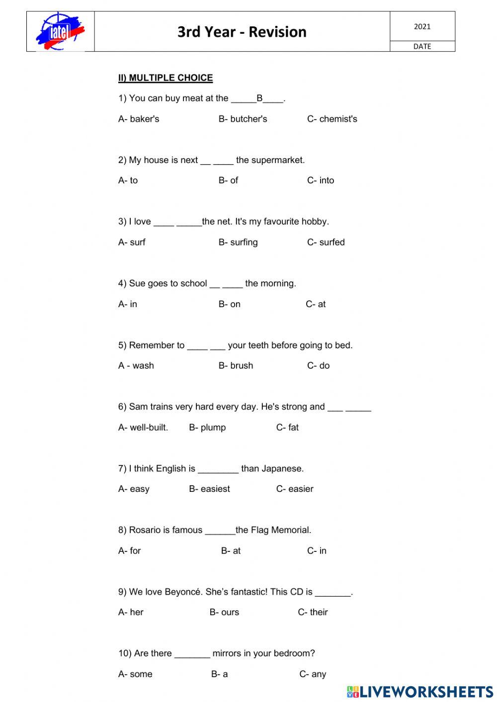 3rd ADOL T2 2021 - Revision -2 (multiple choice)
