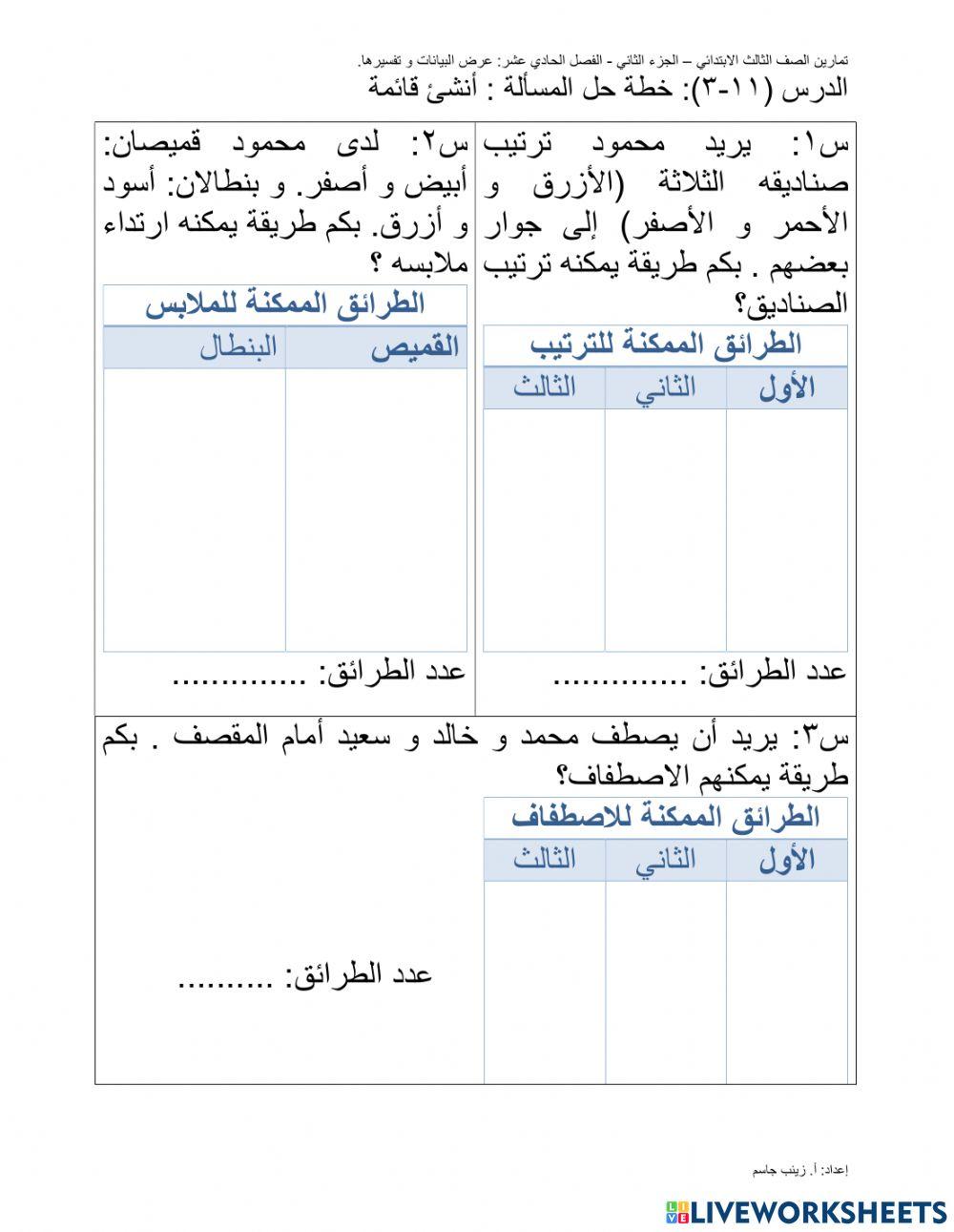 خطة حل المسألة : أنشئ قائمة