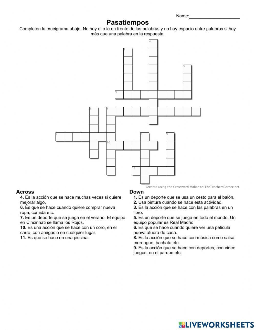 Pasatiempos crucigrama para hispanohablantes