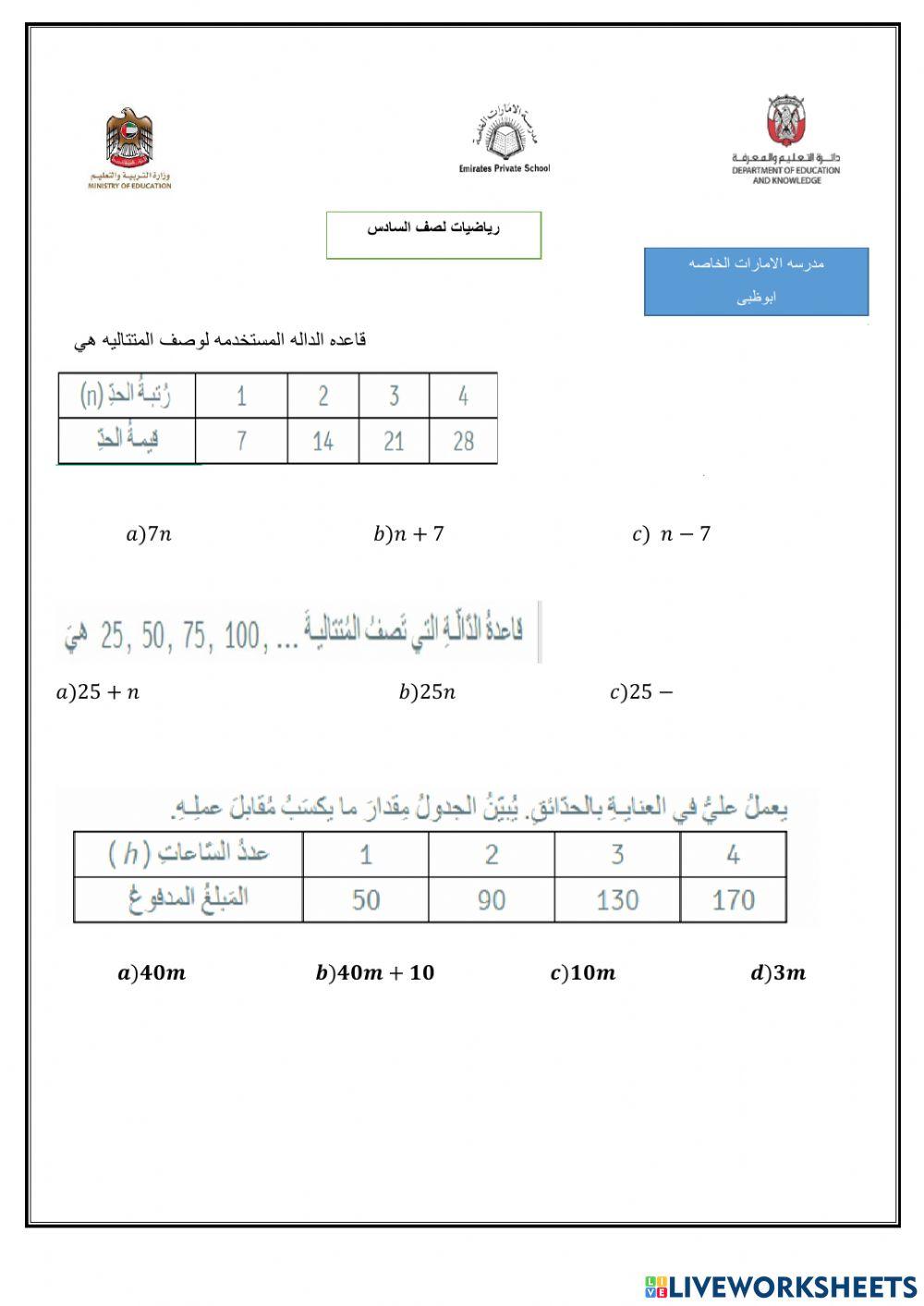 تدريب على قاعده الداله