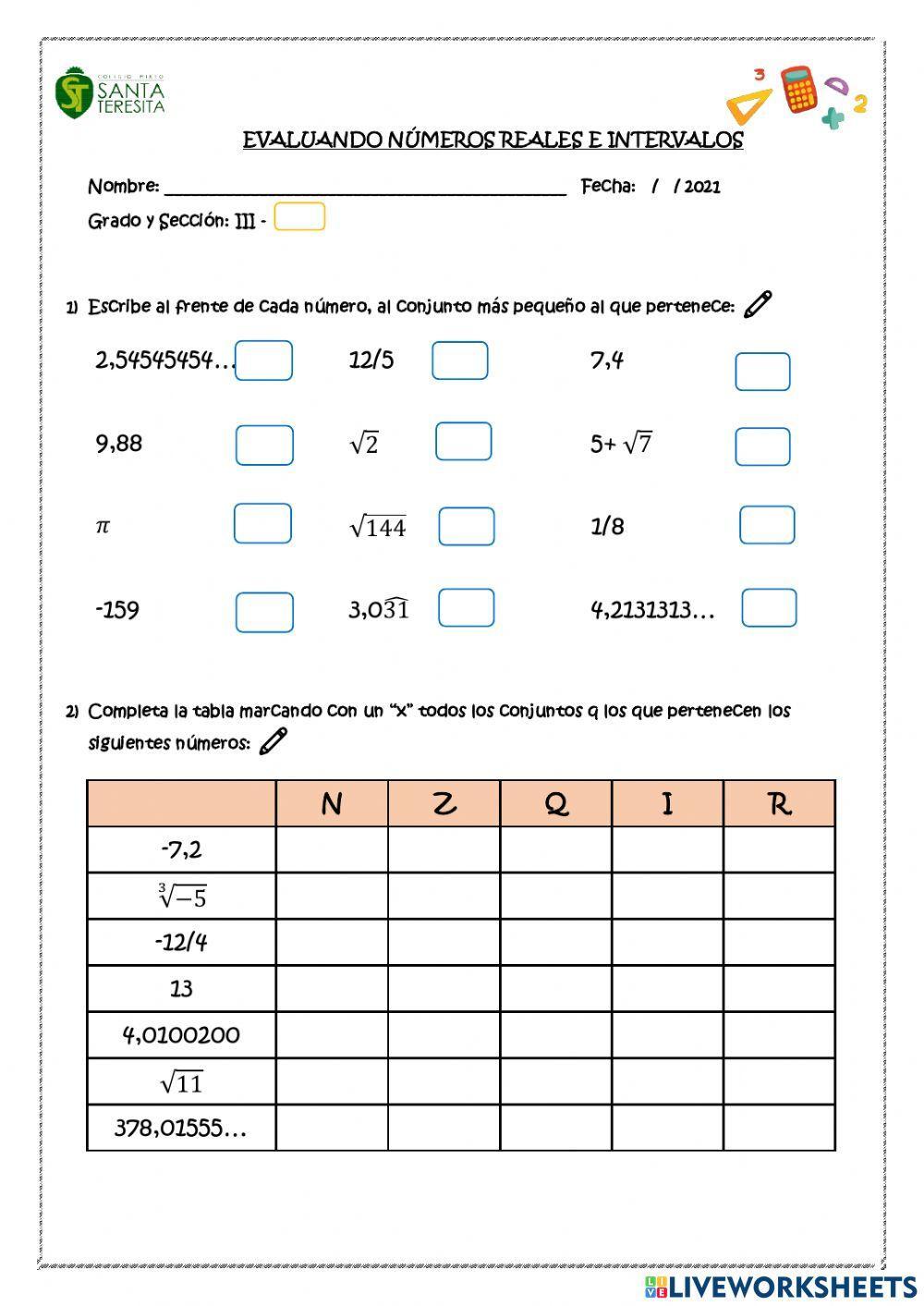 Evaluando números reales e intervalos