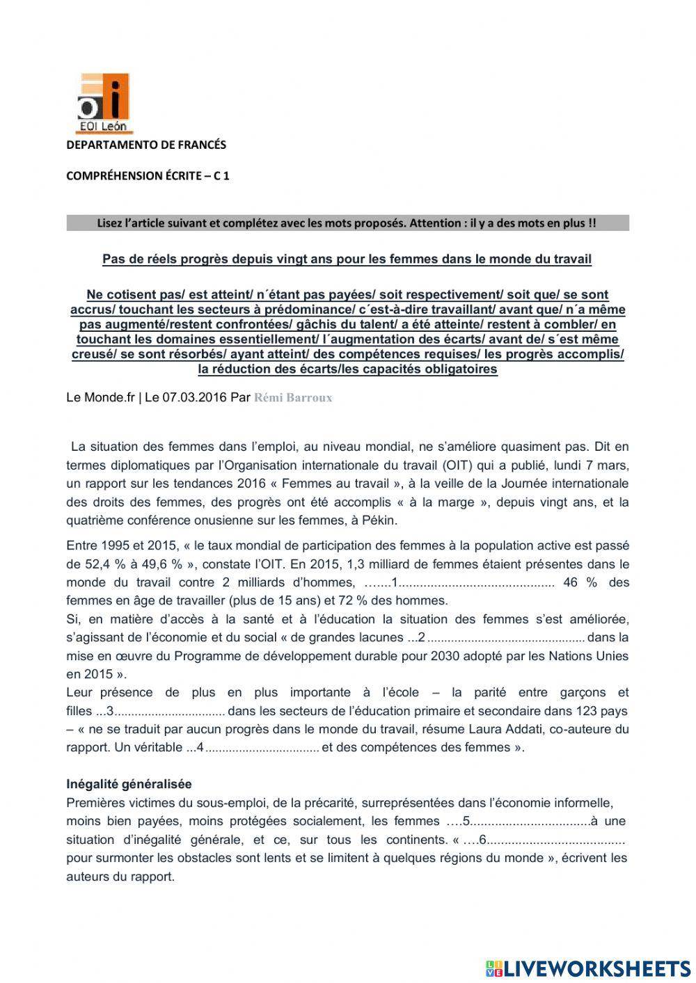 CE C1 femmes et travail