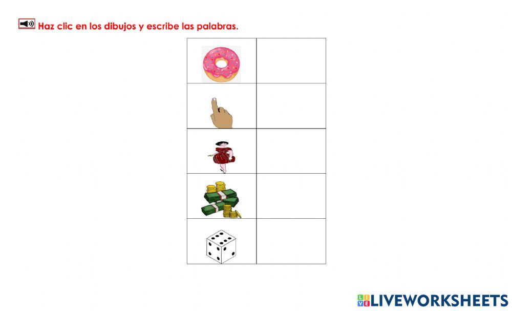 Ver dibujos y escribir palabras Dd