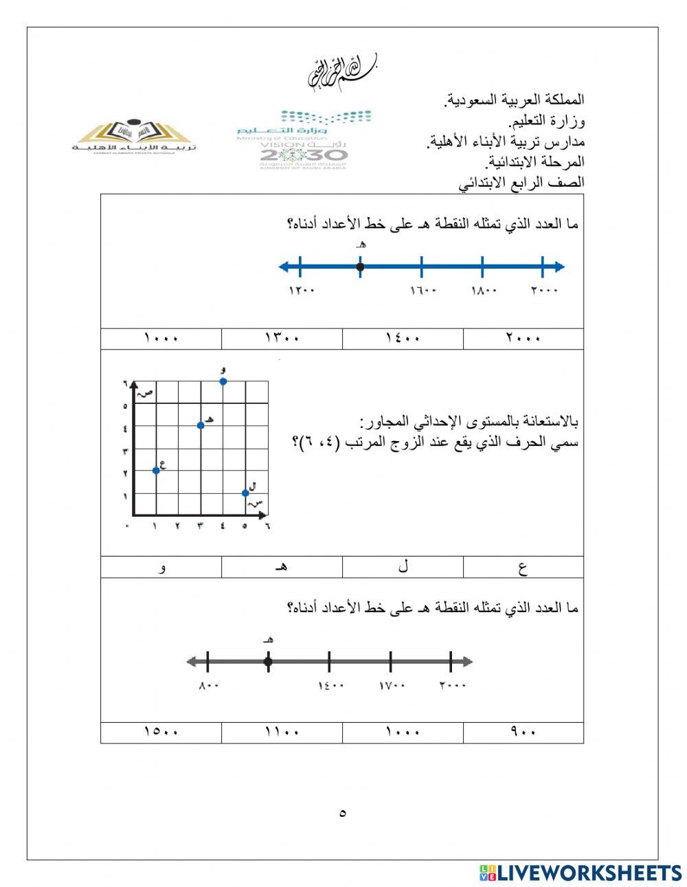 مراجعة رياضيات الفصل الثامن رابع ابتدائي
