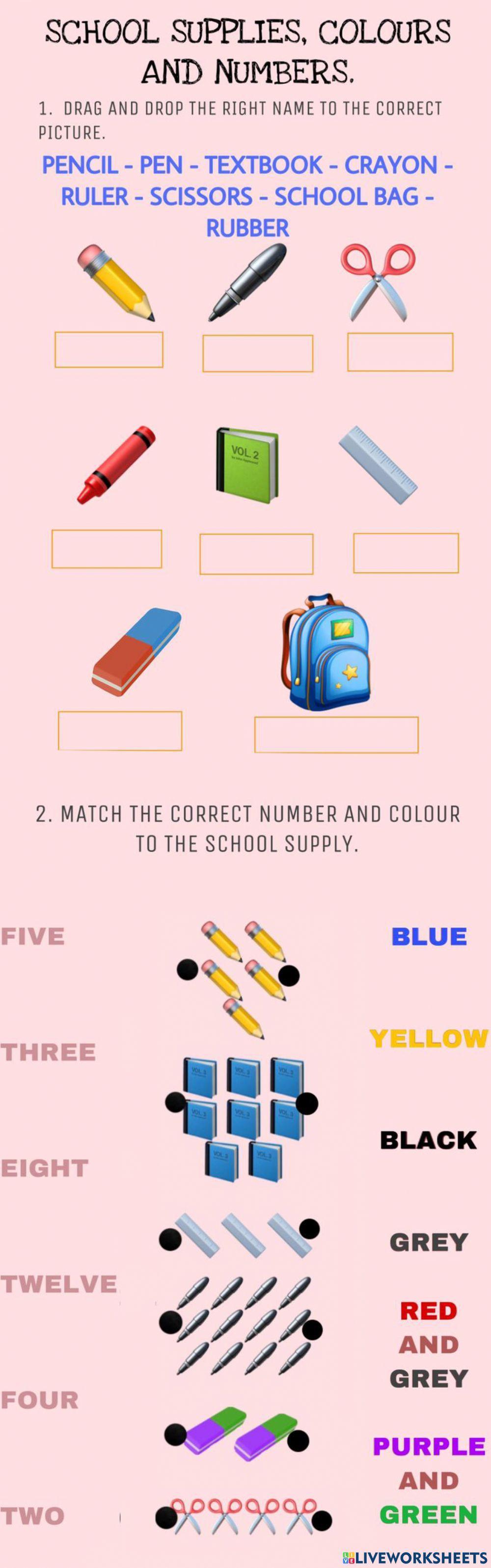 School supplies, colours and numbers!