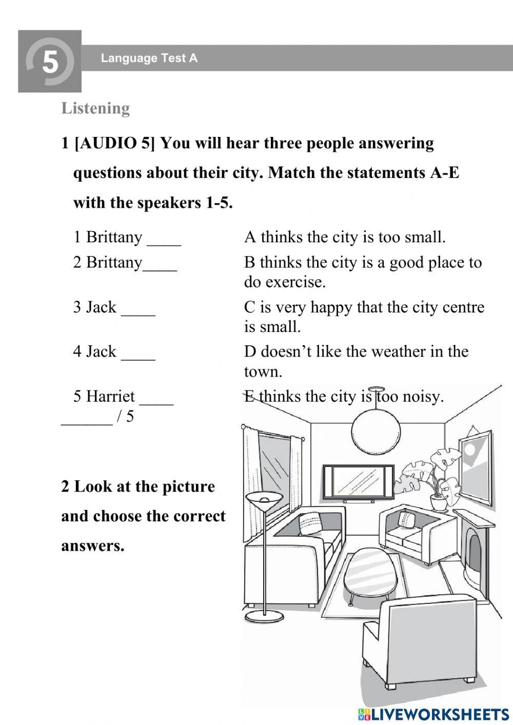 English class a2 unit 5 a online exercise for live worksheets