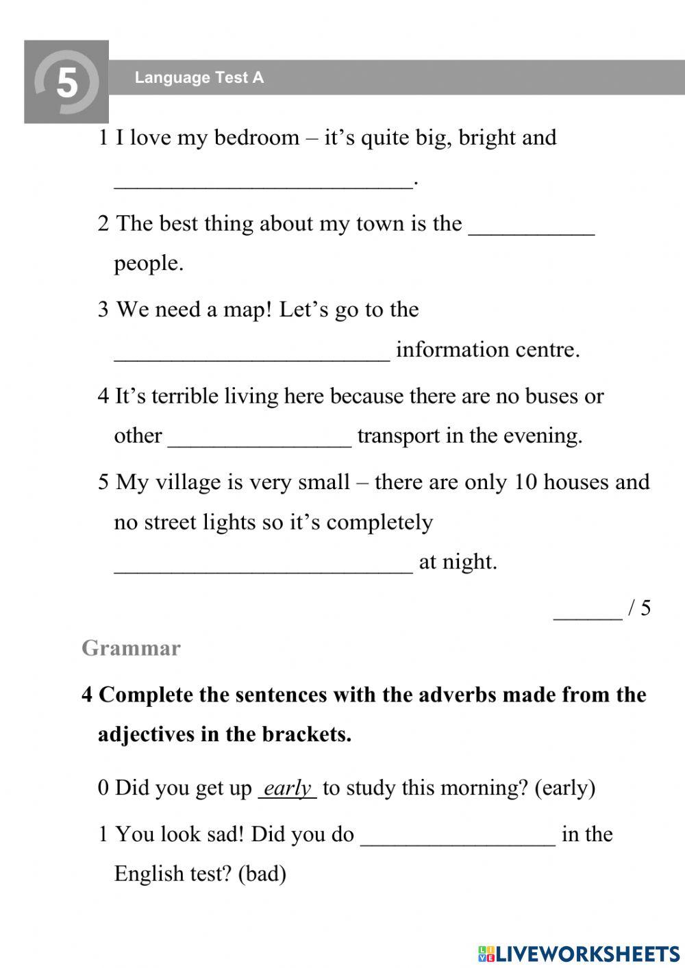 English class a2 unit 5 a online exercise for live worksheets