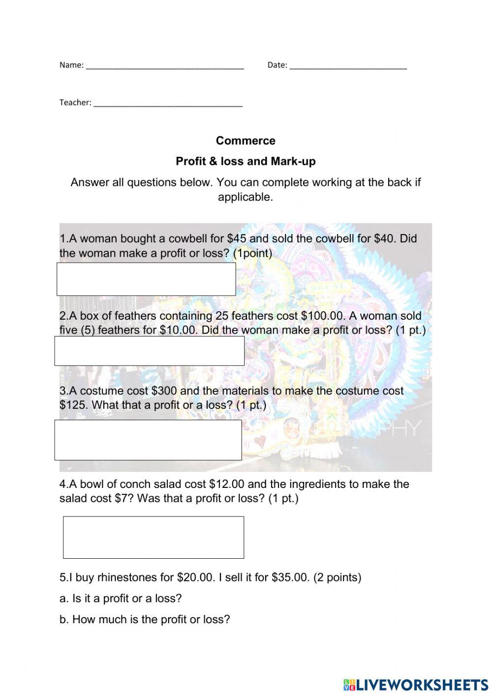 Profit and loss and mark up