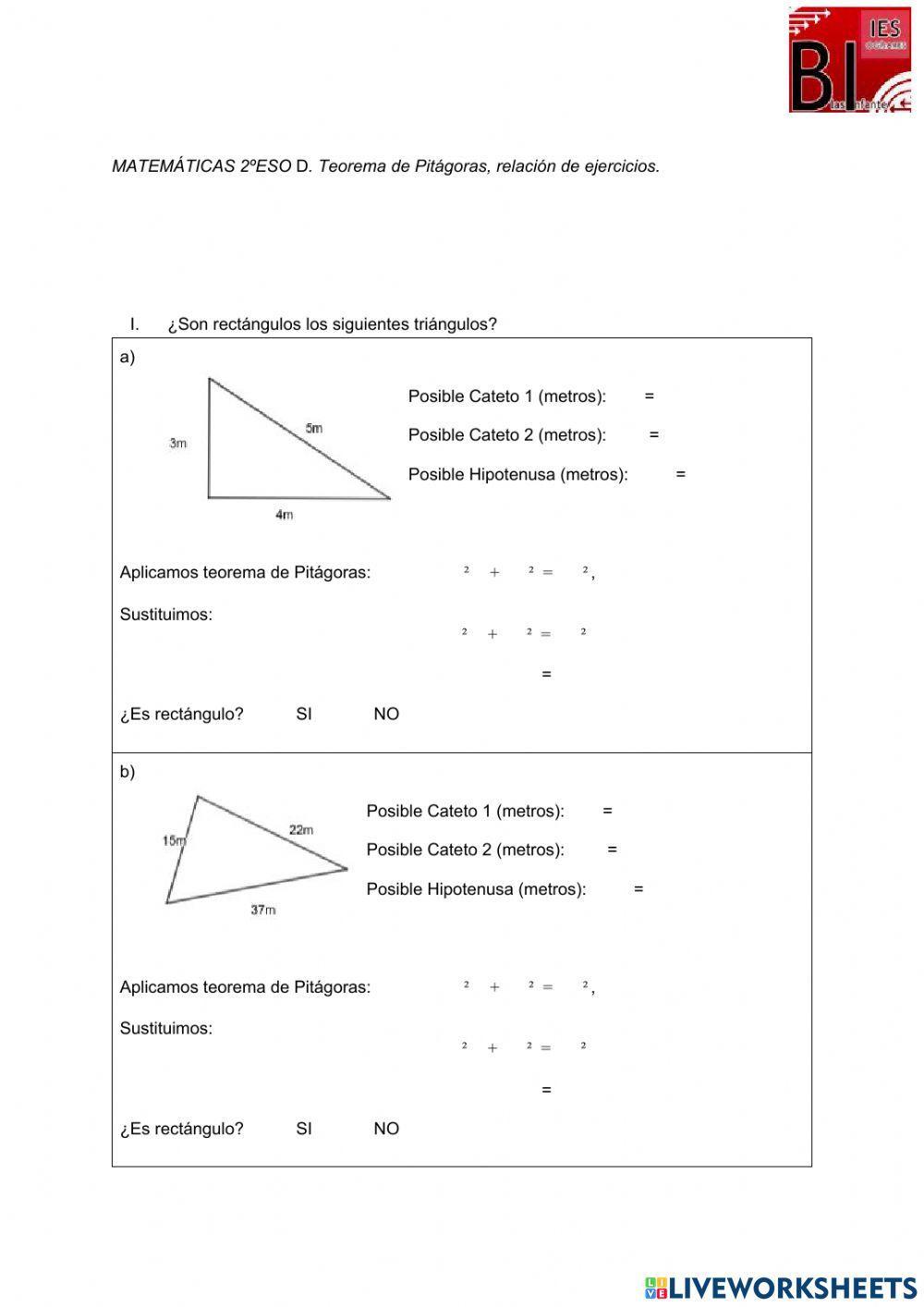 Ejercicio Pitágoras paso a paso worksheet Live Worksheets