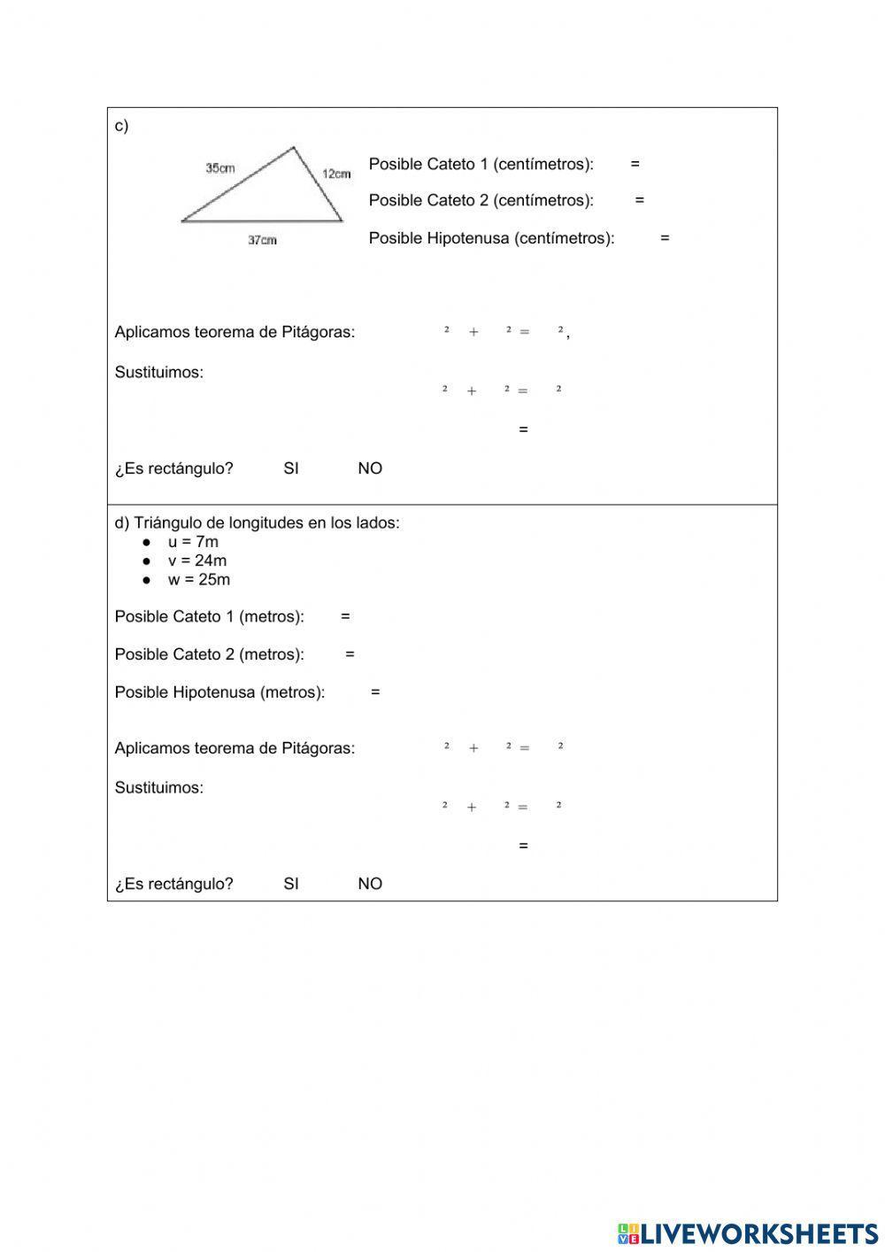 Ejercicio Pitágoras paso a paso worksheet Live Worksheets