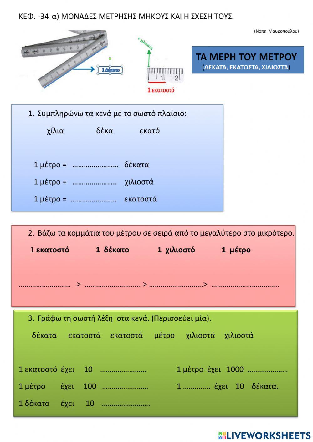 Υποδιαιρεσεις του μετρου